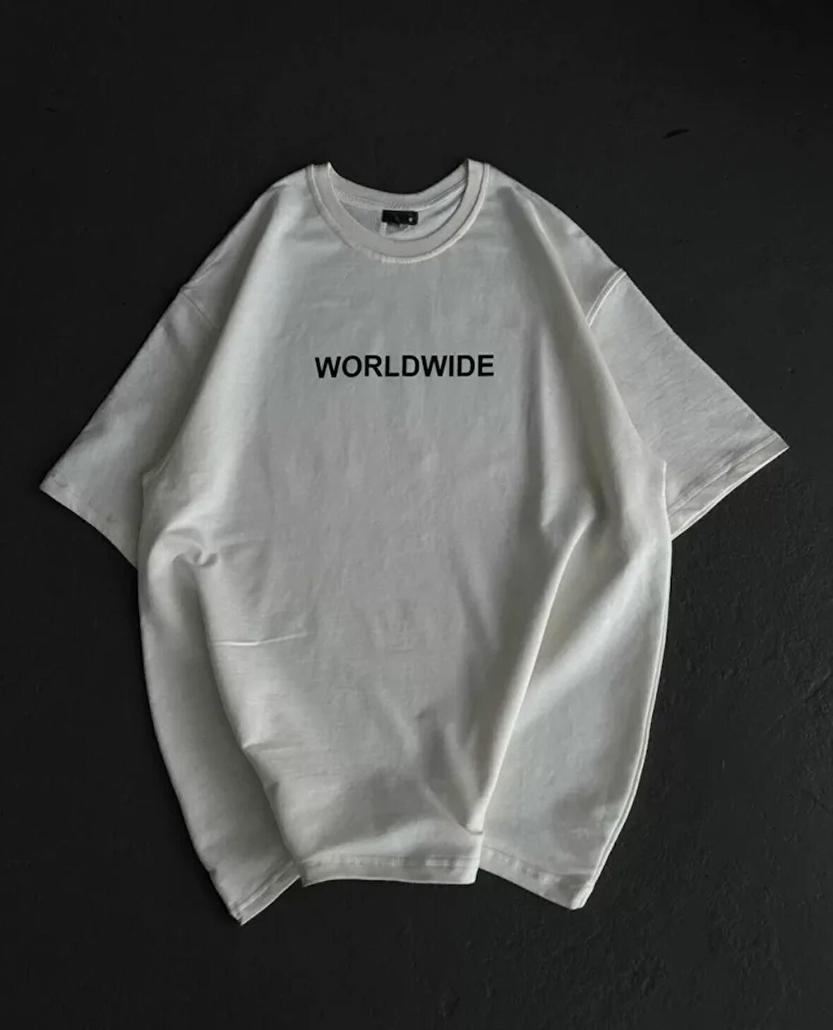 AKNButik Unisex Bisiklet Yaka Baskılı Oversize T-Shirt - Beyaz
