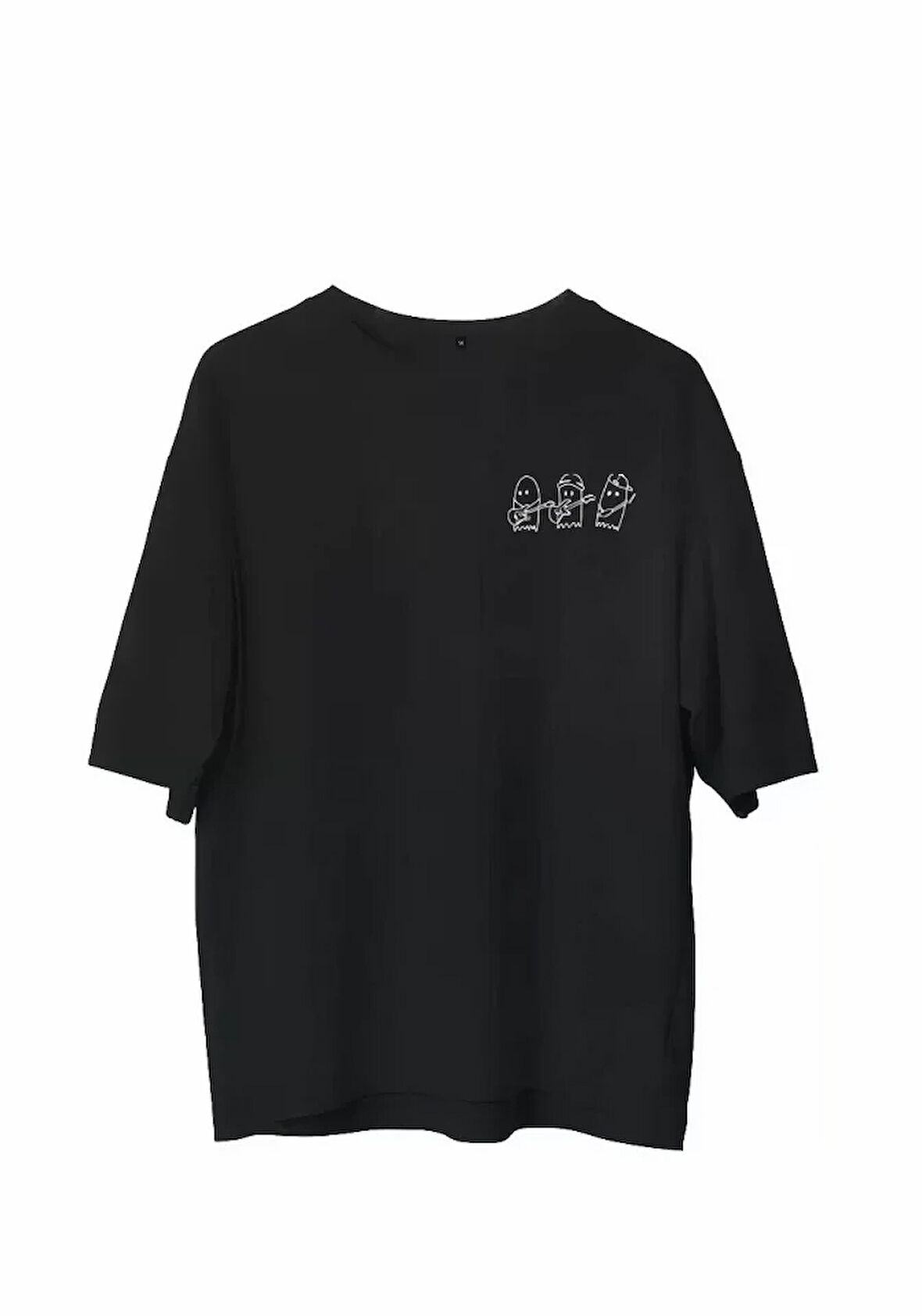 AKNButik Unisex Bisiklet Yaka Baskılı Oversize T-Shirt - Siyah