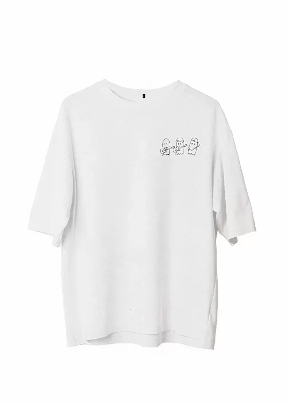 AKNButik Unisex Bisiklet Yaka Baskılı Oversize T-Shirt - Beyaz