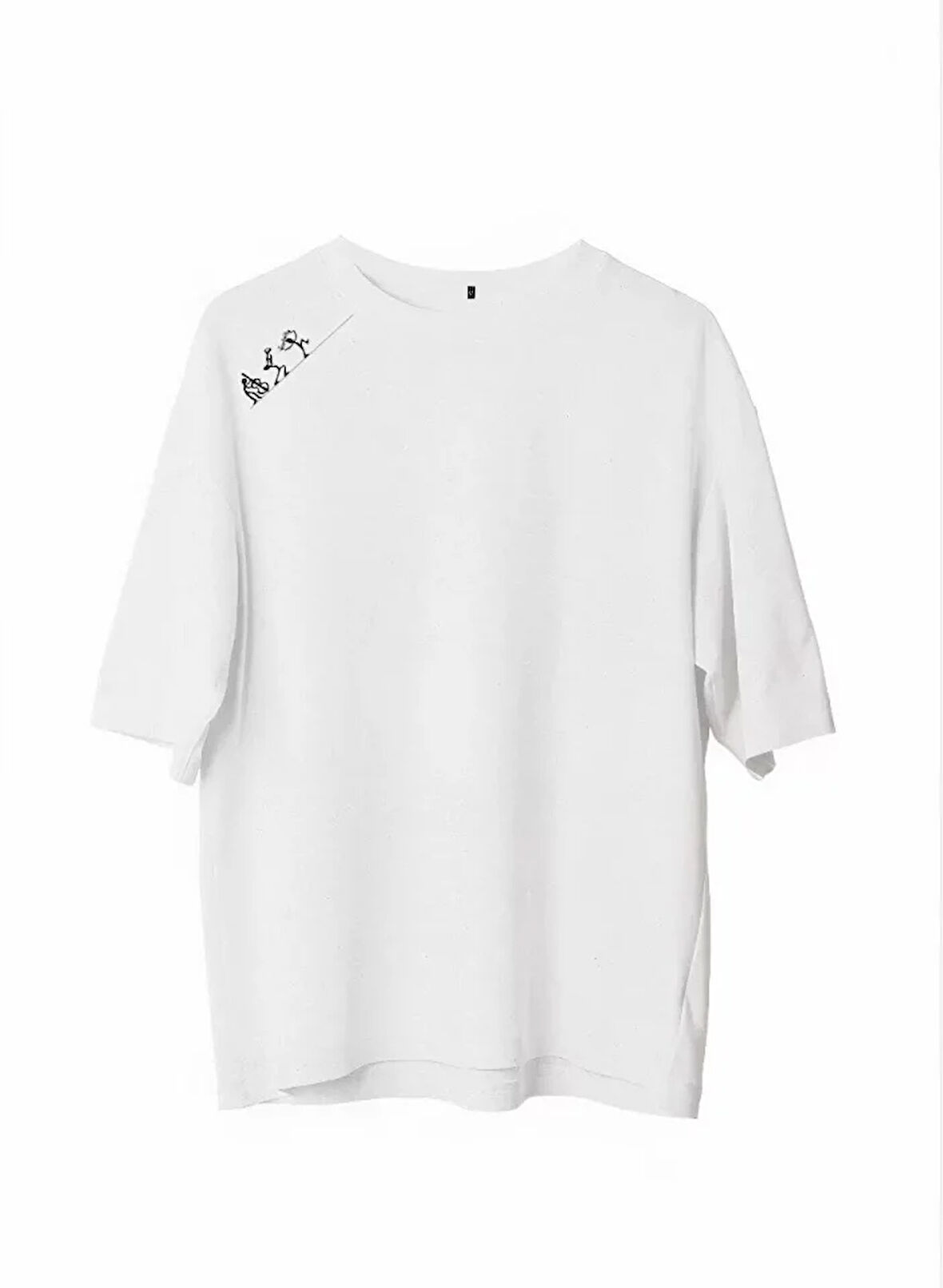 AKNButik Unisex Bisiklet Yaka Baskılı Oversize T-Shirt - Beyaz