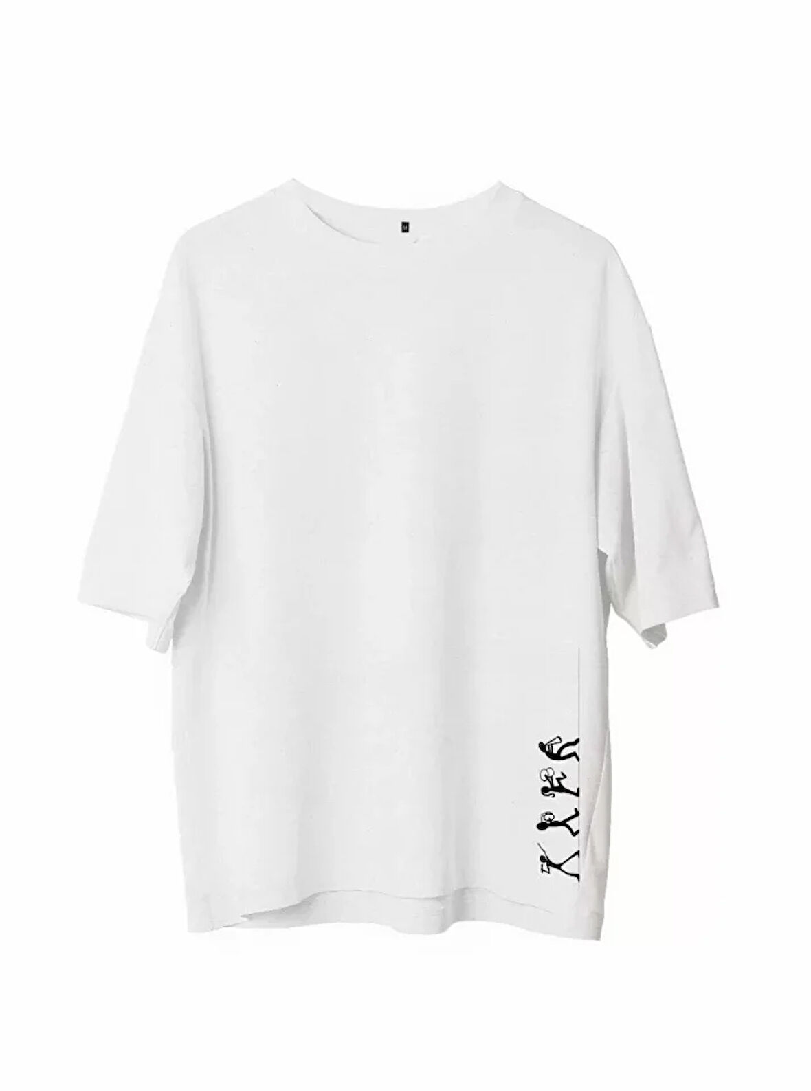 AKNButik Unisex Bisiklet Yaka Baskılı Oversize T-Shirt - Beyaz