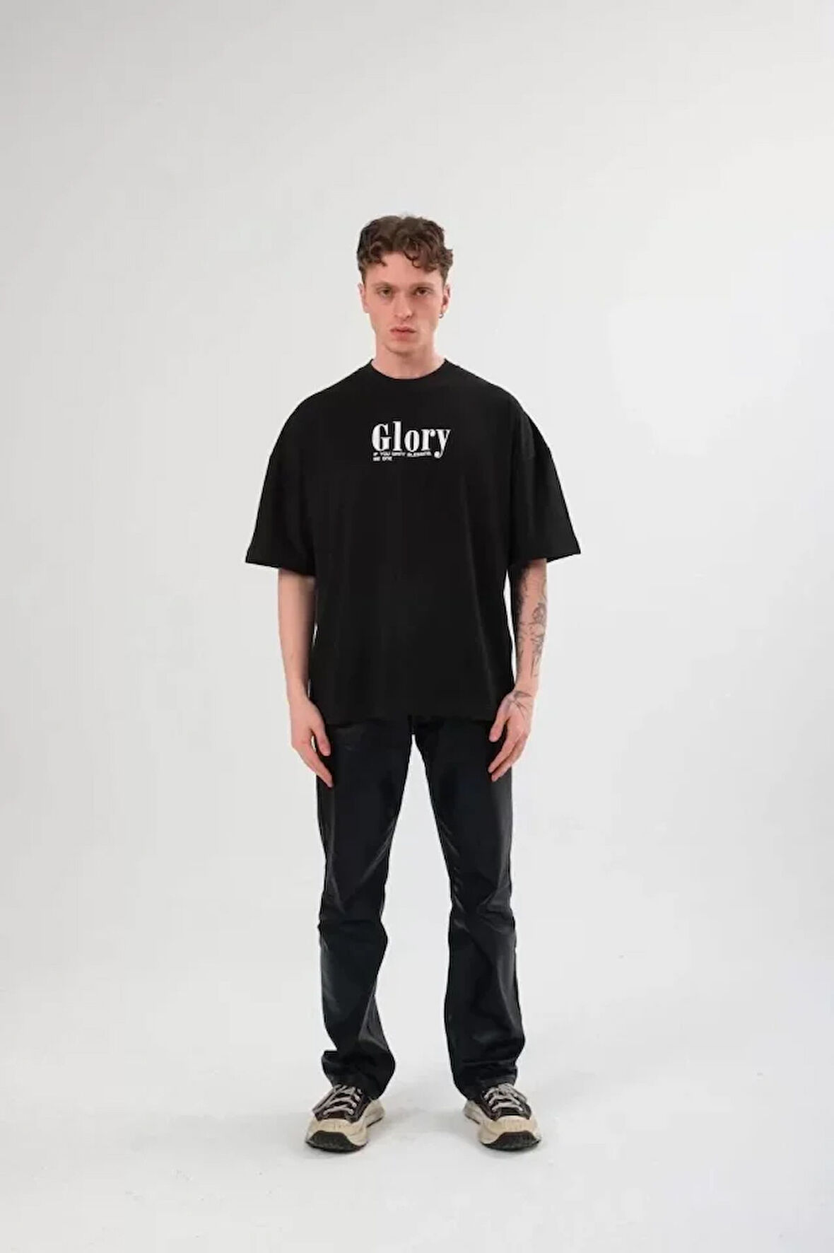 AKNButik Unisex Bisiklet Yaka Baskılı Oversize T-Shirt - Siyah