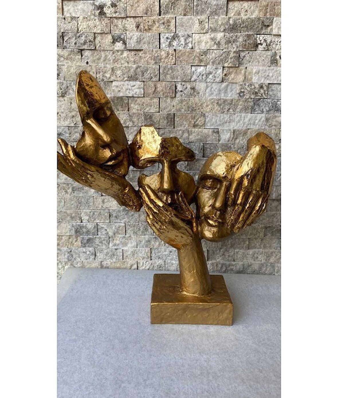 Üçlü Yüz Figürlü (Büyük) Gold Biblo