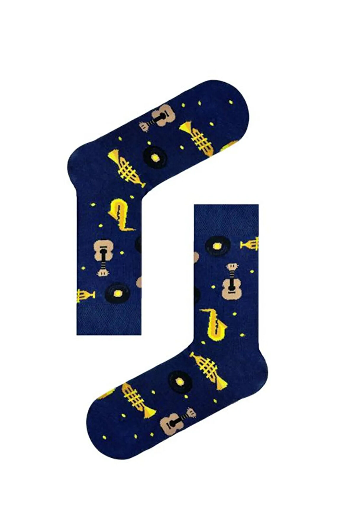 Müzikal Desenli Renkli Unisex Lacivert Soket Çorap