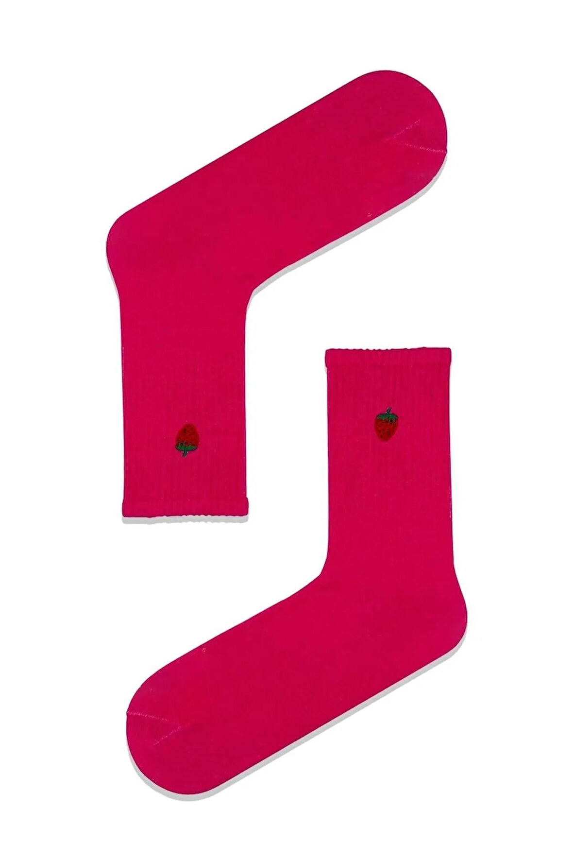 Çilek Nakışlı Pembe Tenis Spor Çorap