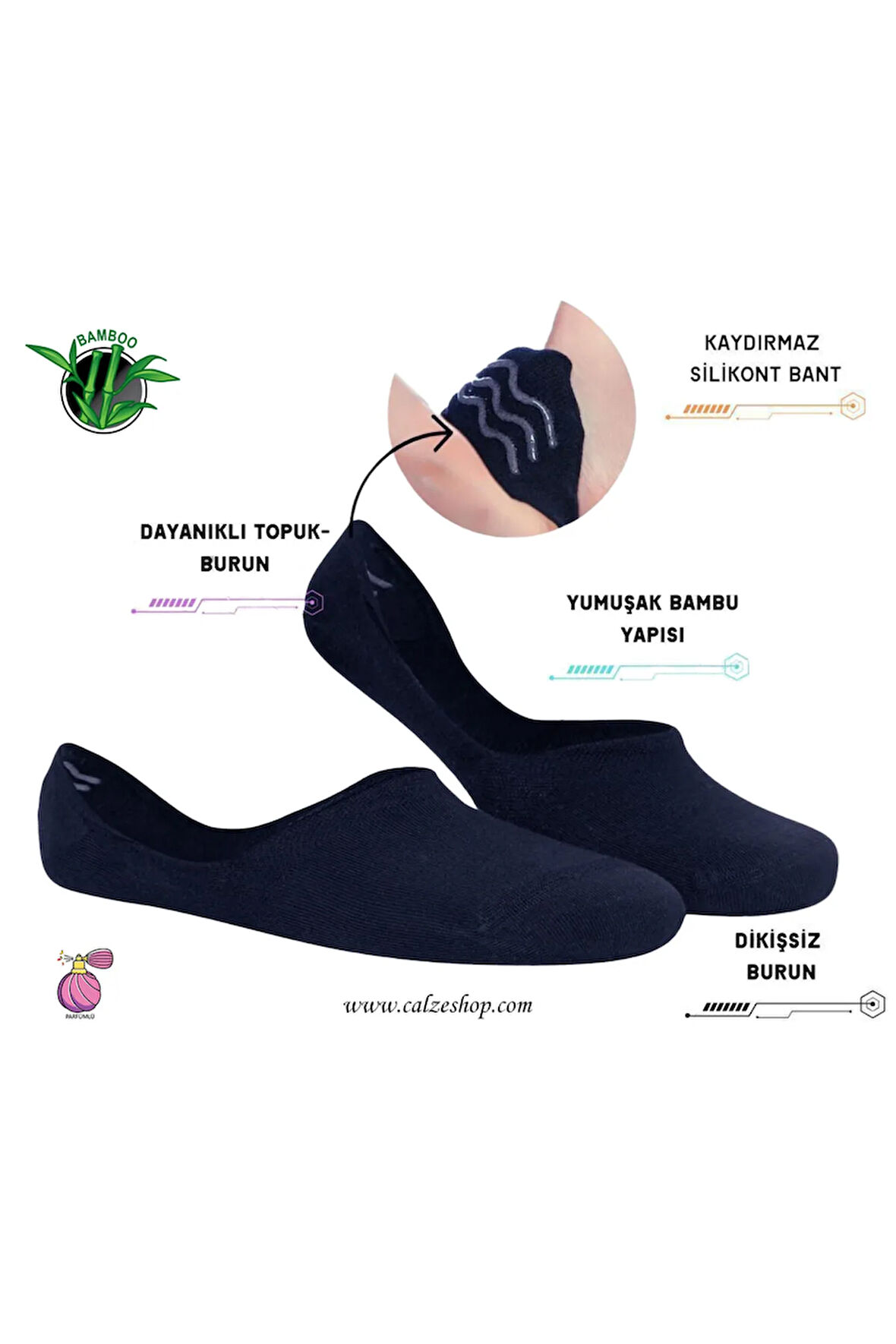 Unisex Lacivert Slikonlu Görünmez Çorap