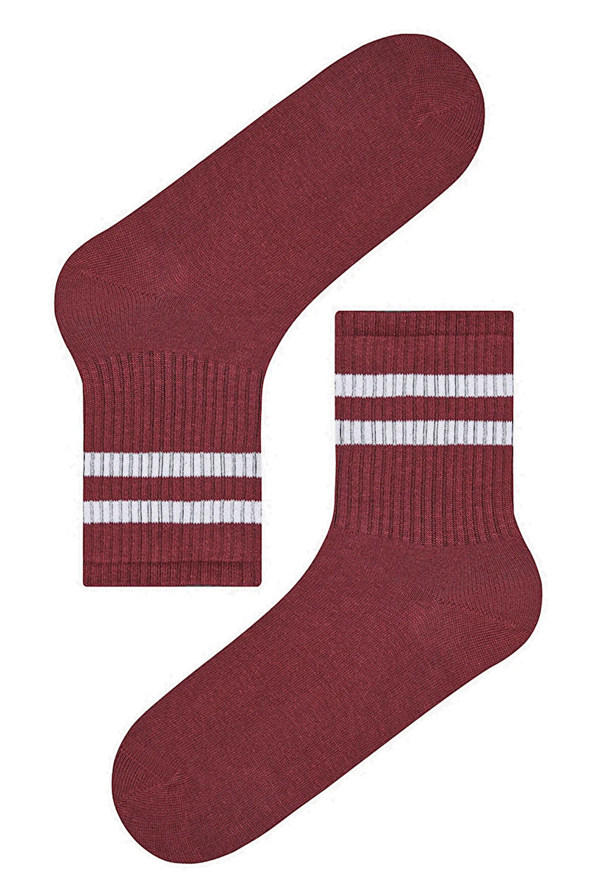 Bordo Beyaz Şerit Desen Tenis Çorap