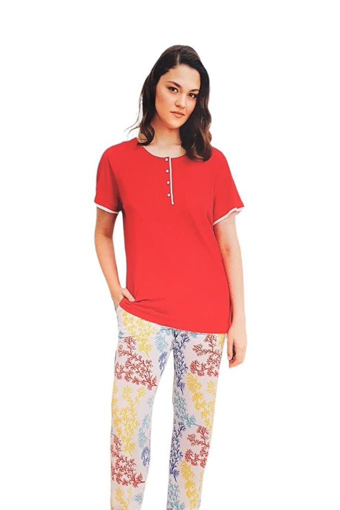 Bludream Düğmeli Viskon Büyük Beden Kadın Pijama Takım