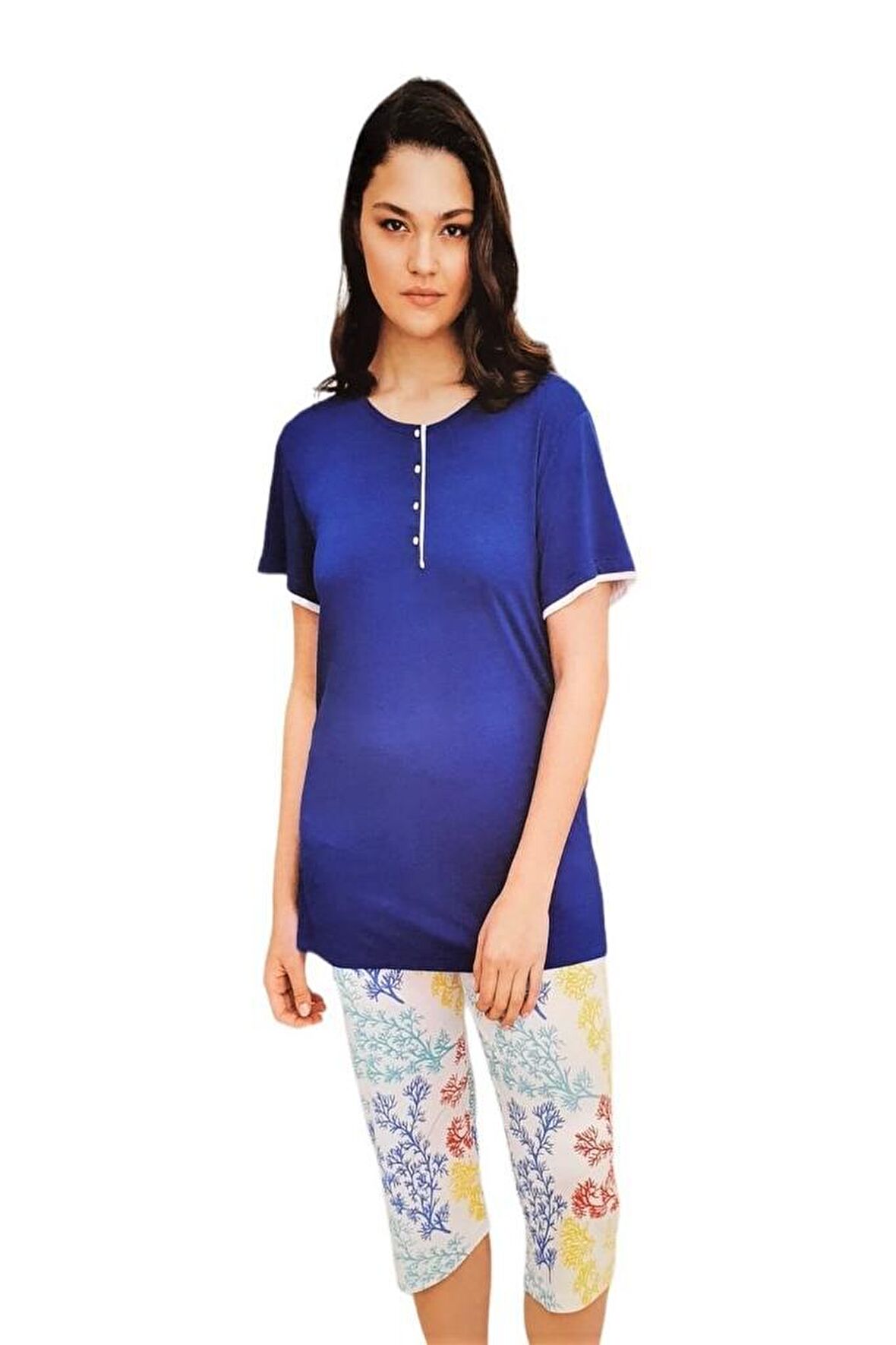 Bludream Battal Viskon Kısa Kol Büyük Beden Kadın Kapri Takım