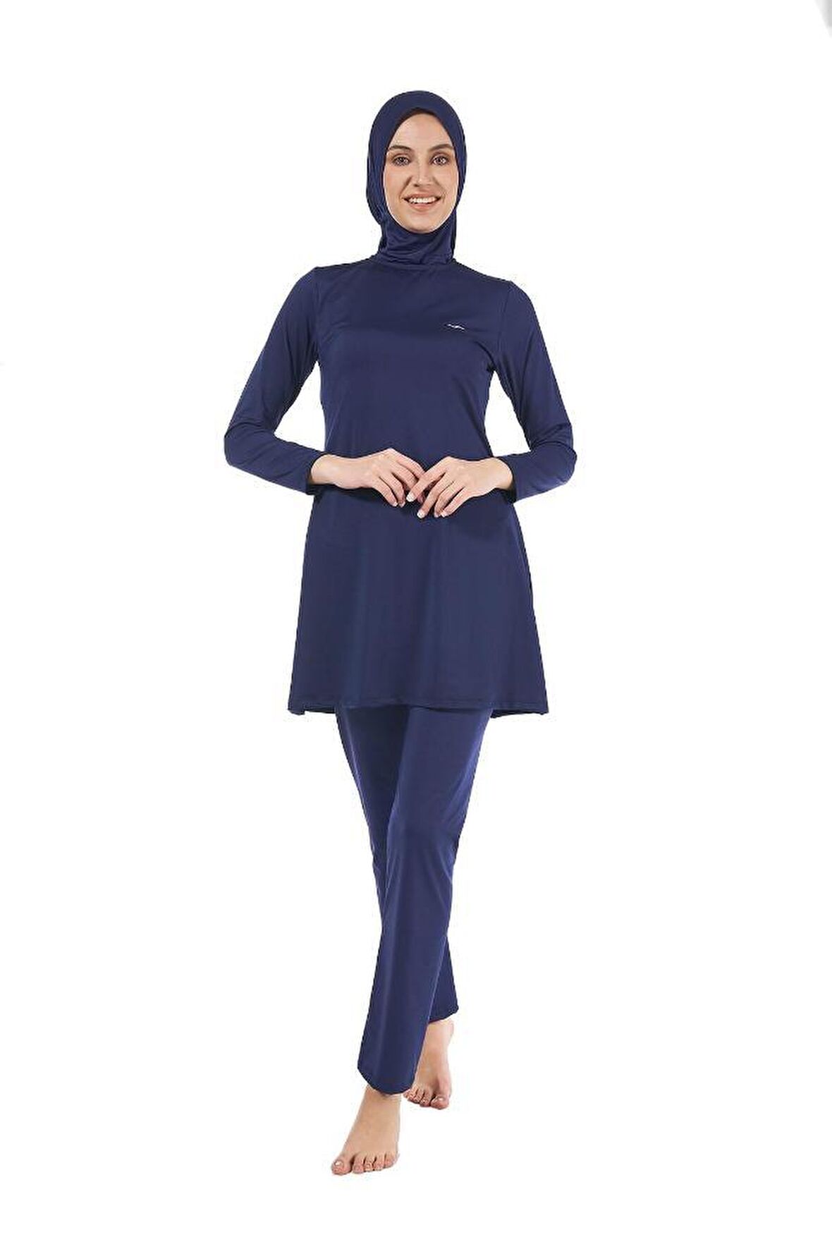 Estiva Desenli Boneli Eşarplı Likralı Tam Kapalı Tesettür Mayo