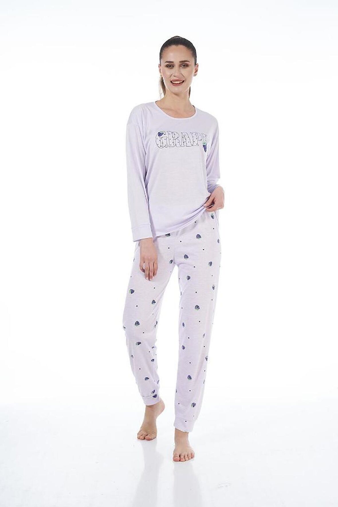 Estiva Desenli Uzun Kol Viskon Bayan Pijama Takım