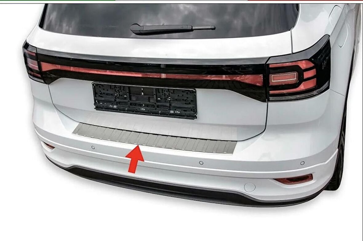 Vw T-Cross Krom Arka Tampon Üstü Koruma 2018> Paslanmaz Çelik Taşlı