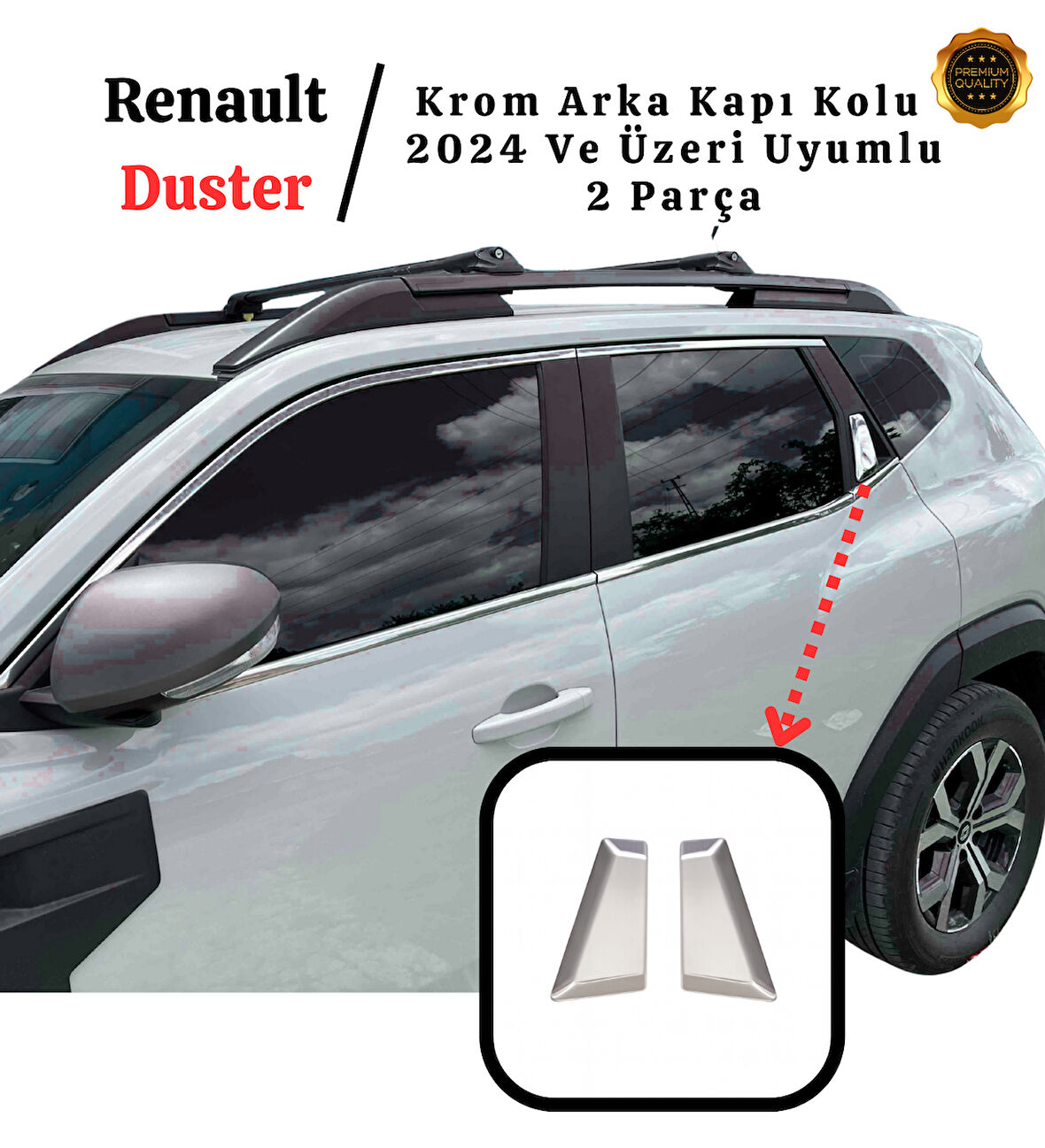 Renault Duster 2024 Üzeri İçin Krom Arka Kapı Kolu 2 Kapı Paslanmaz Çelik