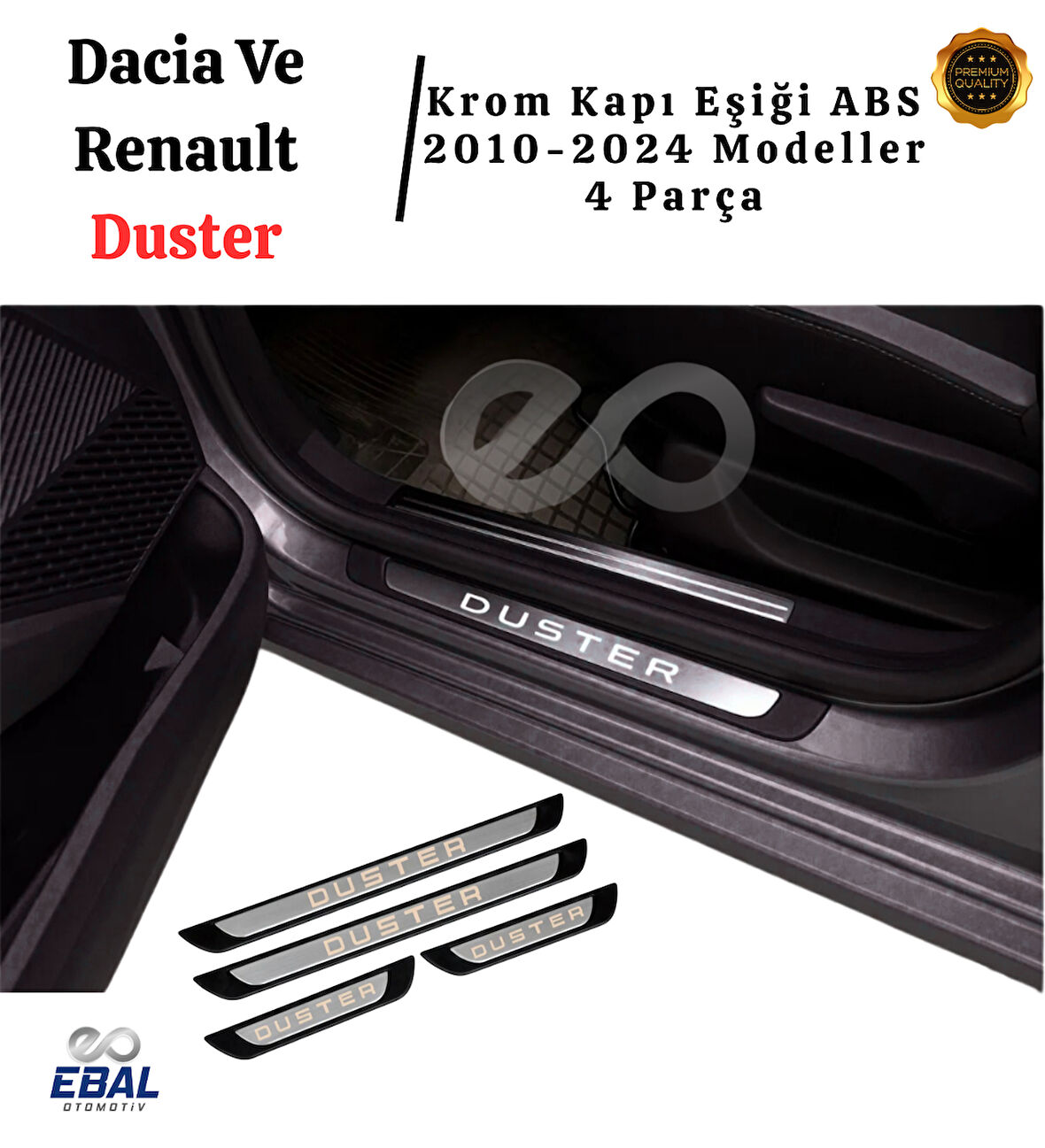 Dacia Ve Renault Duster 2010-2024 Modeller Krom Kapı Eşiği 4 Parça P. Çelik Abs Çerçeve