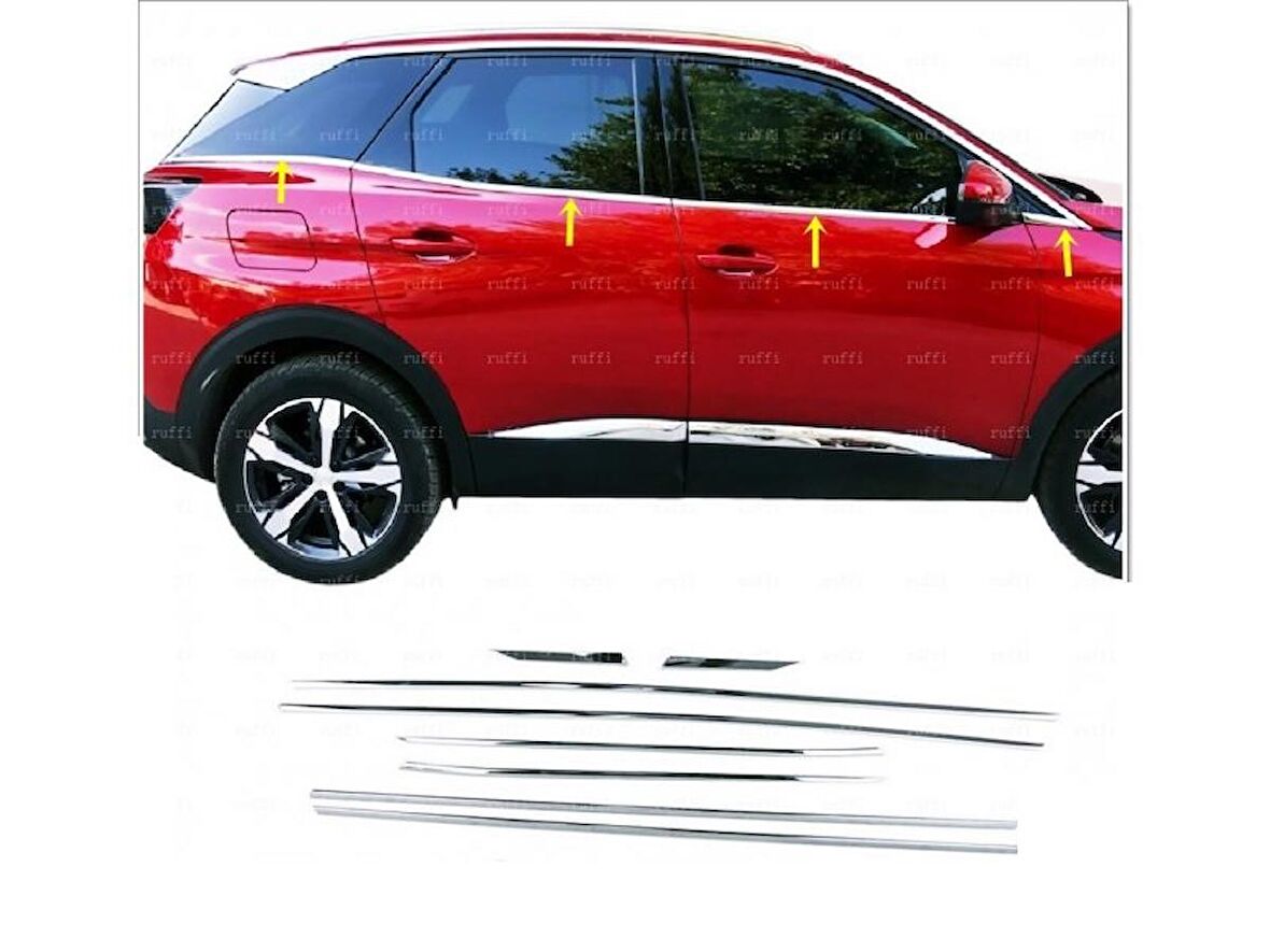 Peugeot 3008 Krom Cam Çıtası  8 prç 2016 Ve Sonrası P.Çelik