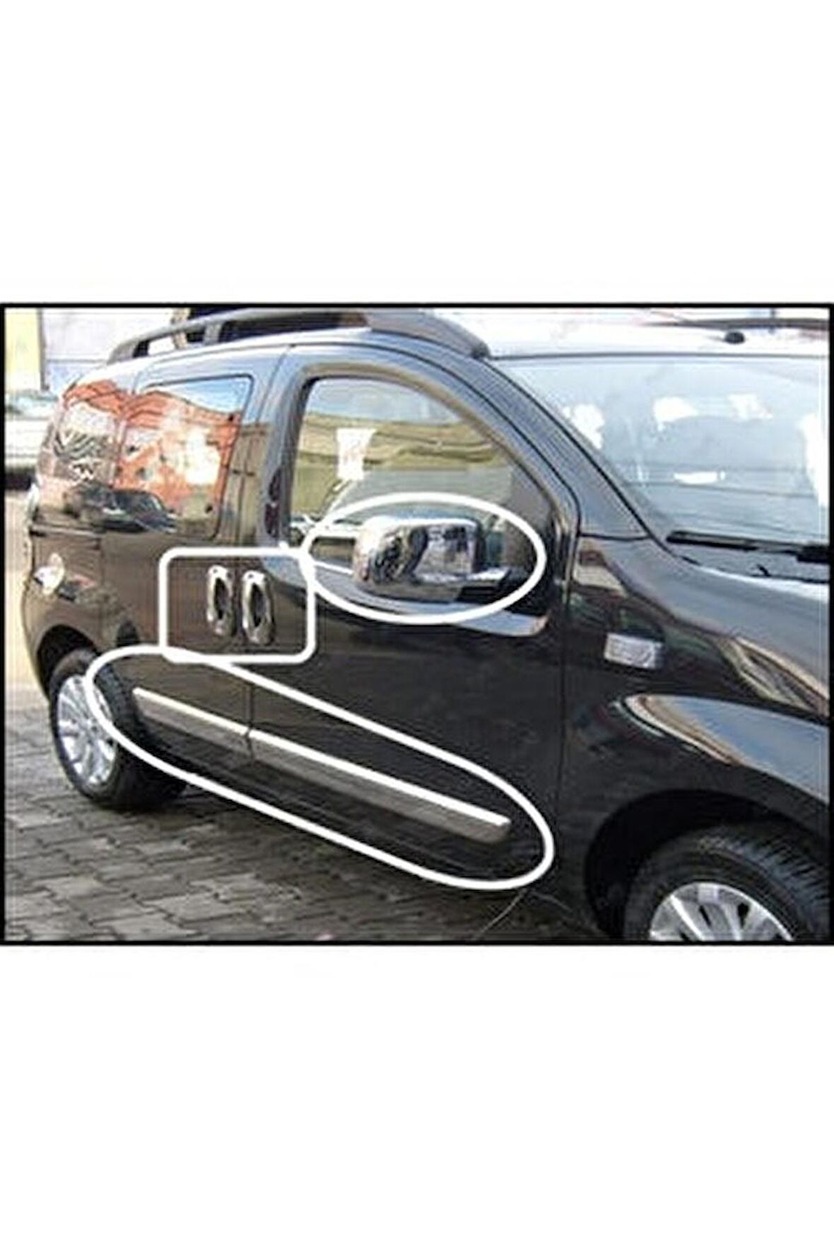 Peugeot Bipper 3'lü Krom Set Yan Kapı Çıtası+Kapı Kolu+ Ayna Kapağı Paslanmaz Çelik