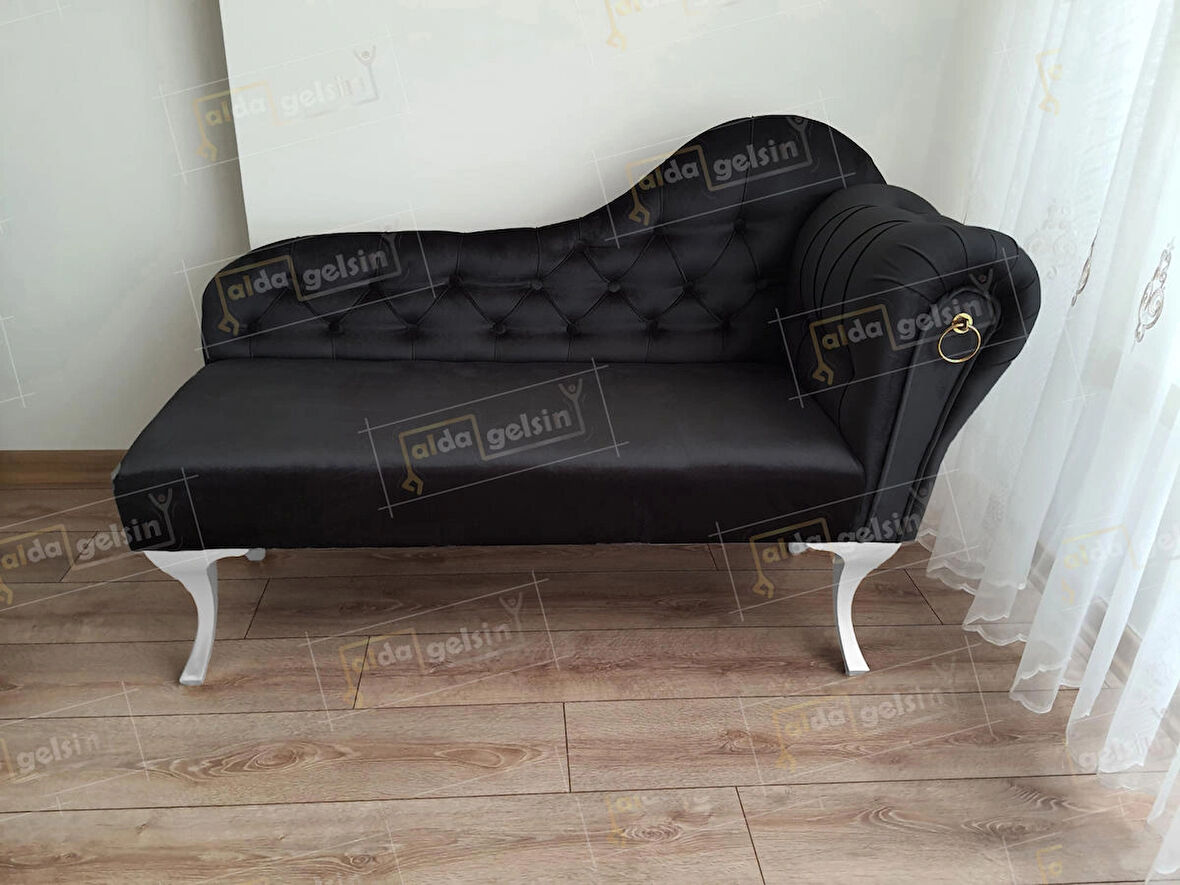 Ters Kol Dekoratif Bihter Koltuk Josefin Puf 130 cm Beyaz Ayak