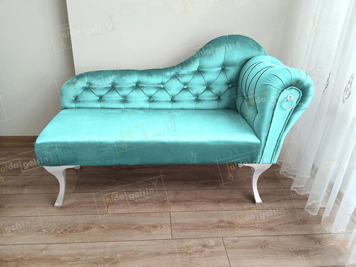 Ters Kol Dekoratif Bihter Koltuk Josefin Puf 130 cm Beyaz Ayak