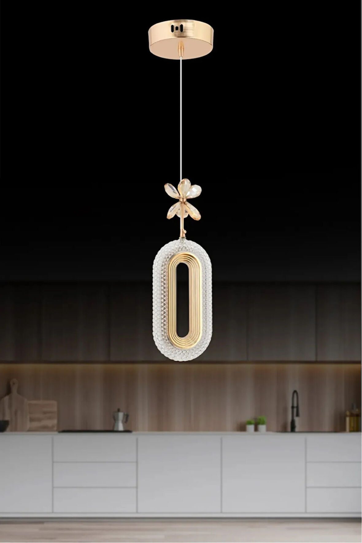 Nova Lighting Led Alfa Tekli Gold Ledli Kristal Taşlı Led Avize Oturma Odası Yatak odası Koridor