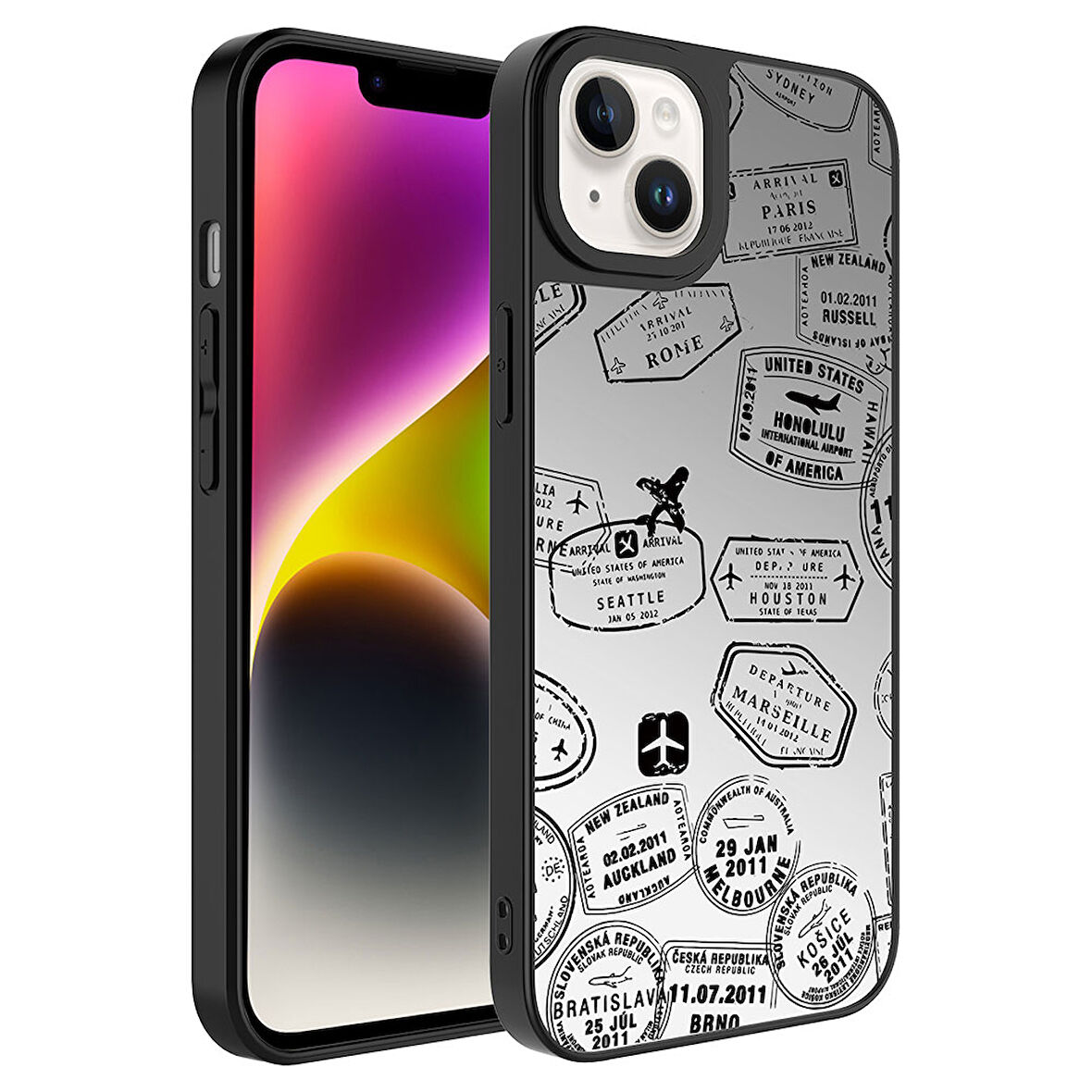 Apple iPhone 14 Plus Kılıf Aynalı Desenli Kamera Korumalı Parlak  Mirror Kapak