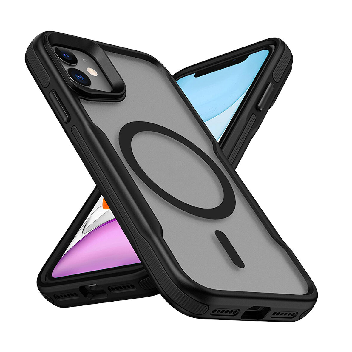 Apple Uyumlu iPhone 11 Kılıf M-safe Şarj Özellikli Renkli Kenar Airbag Şeritli  Lamer Kapak