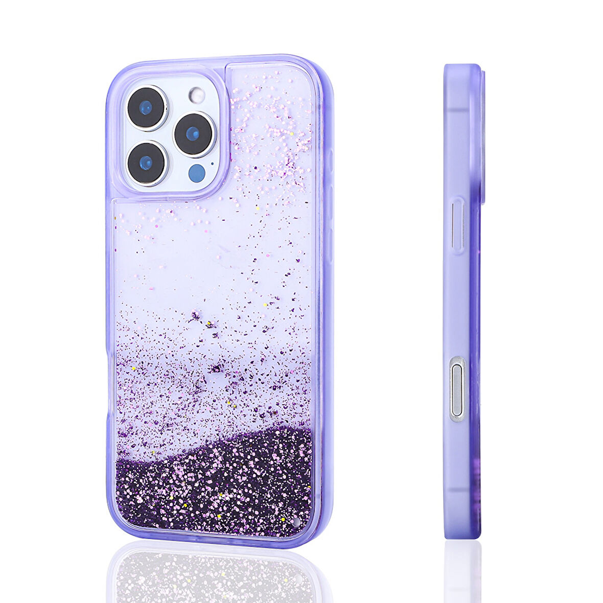 Apple iPhone 16 Pro Kılıf Sıvılı Simli Şeffaf Arka Yüzey  Keto Silikon Kapak