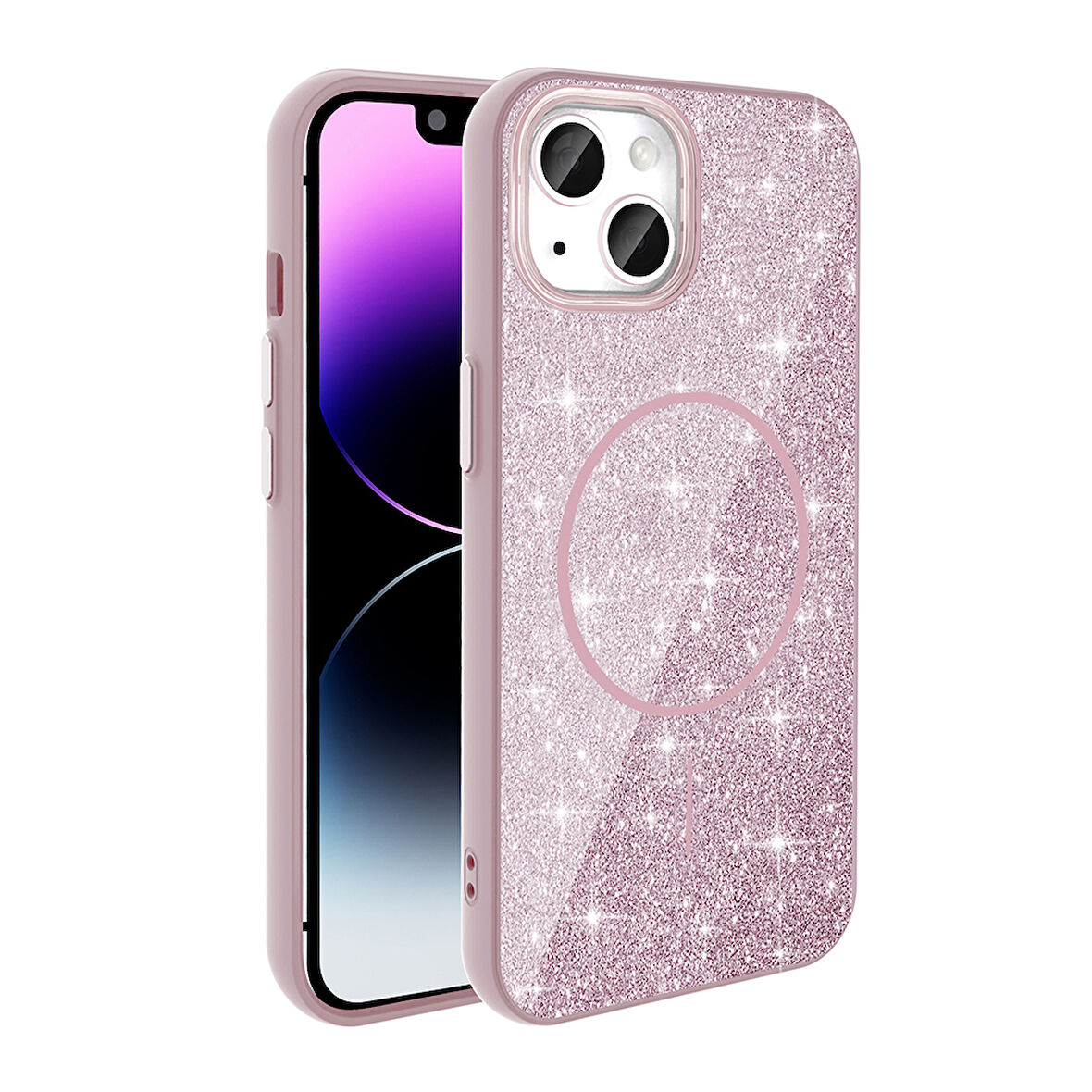 Apple Uyumlu iPhone 11 Kılıf M-safe Şarj Özellikli Parlayan Simli  Okso Kapak