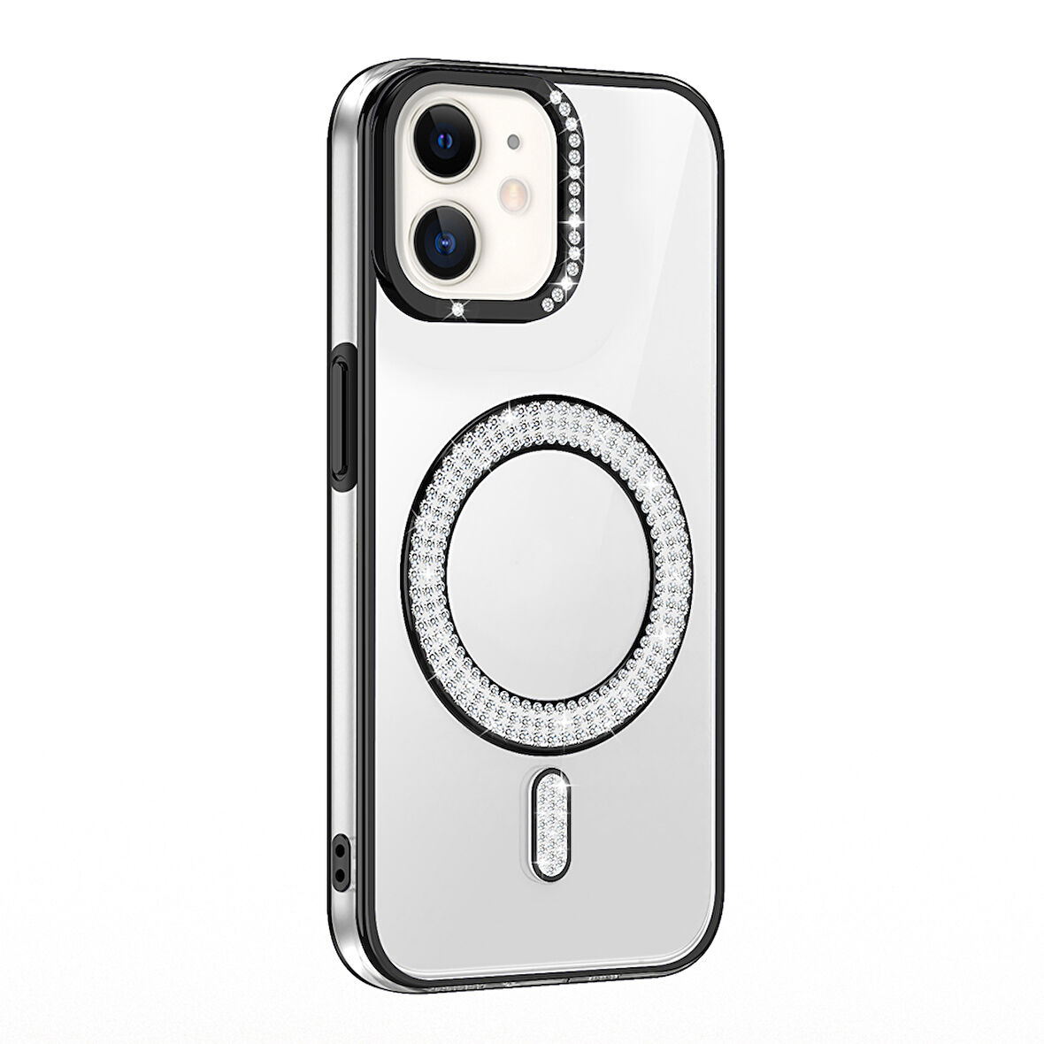Apple Uyumlu iPhone 11 Kılıf Pırlanta Taş Tasarımlı M-safe Şarj Özellikli  Karetta Silikon Kapak
