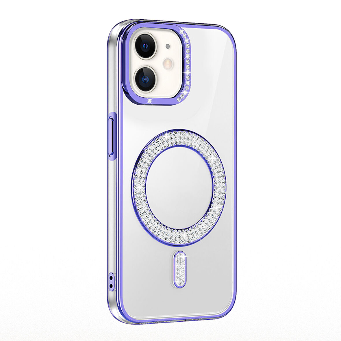 Apple Uyumlu iPhone 11 Kılıf Pırlanta Taş Tasarımlı M-safe Şarj Özellikli  Karetta Silikon Kapak