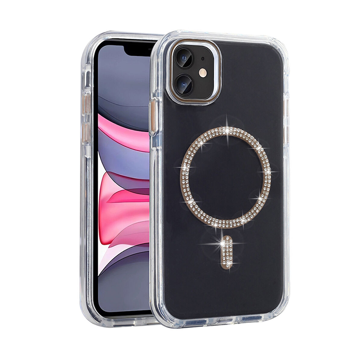 Apple Uyumlu iPhone 11 Kılıf Taşlı Tasarım M-safe Şarj Özellikli  Koment Silikon Kapak