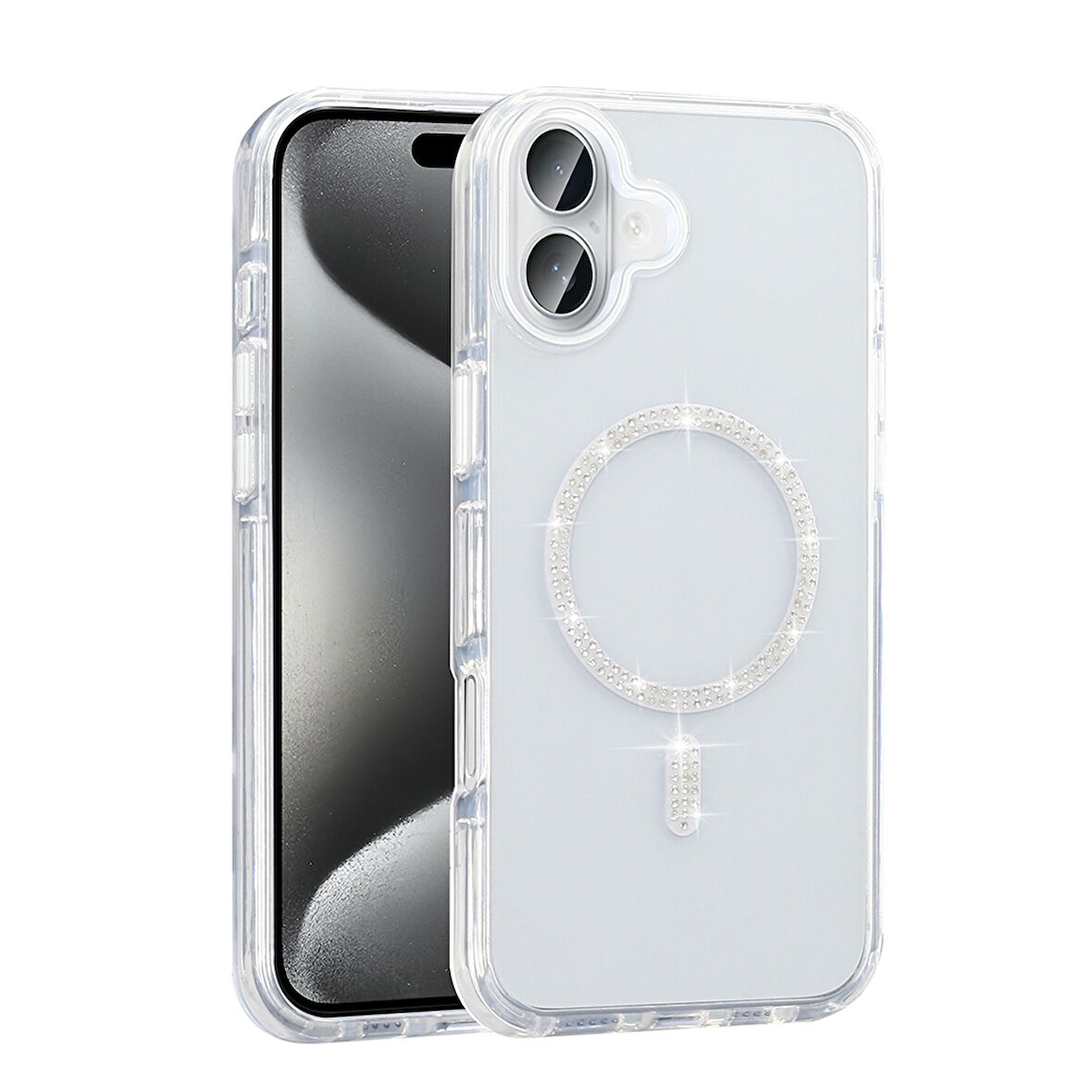 Apple iPhone 16 Pro Kılıf Taşlı Tasarım M-safe Şarj Özellikli  Koment Silikon Kapak