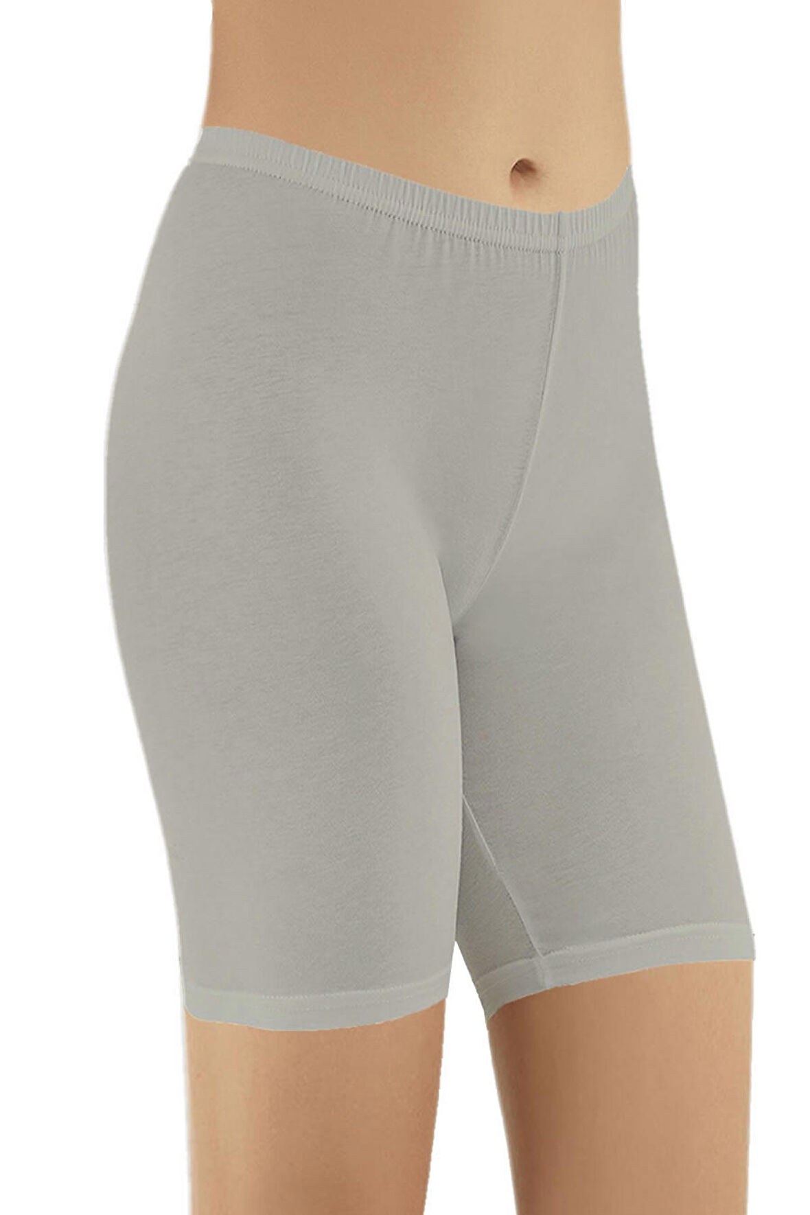 Kadın Gri Kısa Likralı Penye Pamuk Tayt