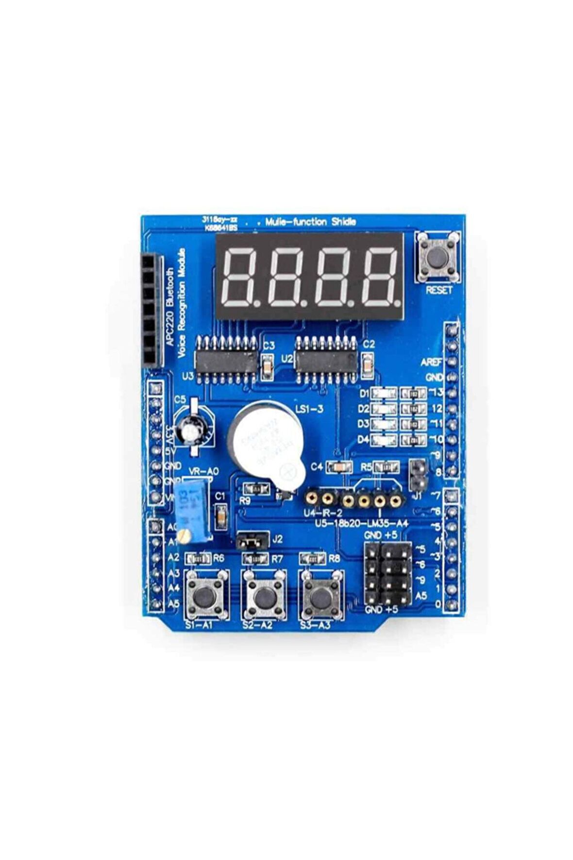 Multi Çok Fonksiyonlu Arduino Shield 7 Segment Buzer Button Pot