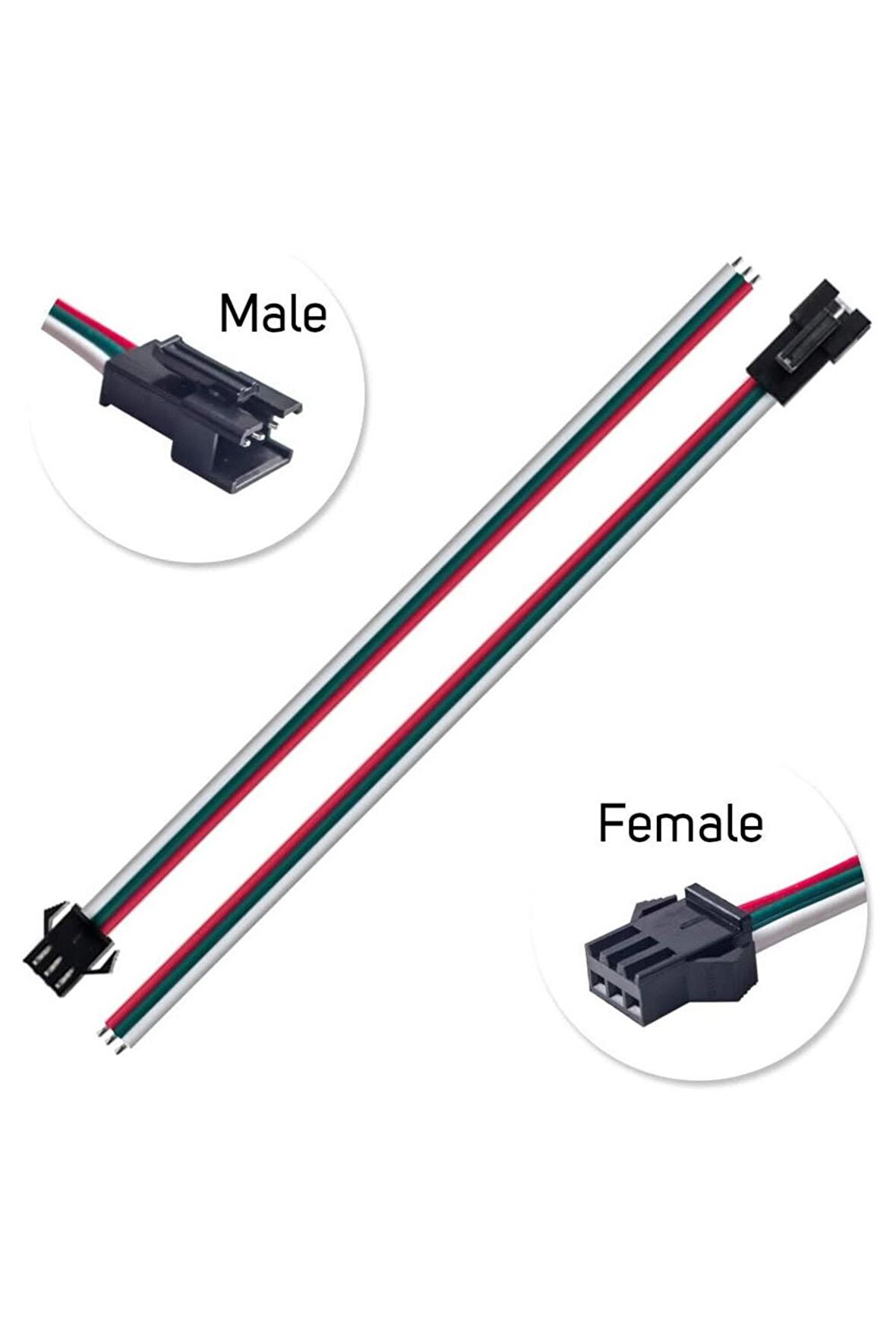 3 Pin Jst Sm 10cm Kablo Çifti Erkek Dişi Bağlantı Soketi Led