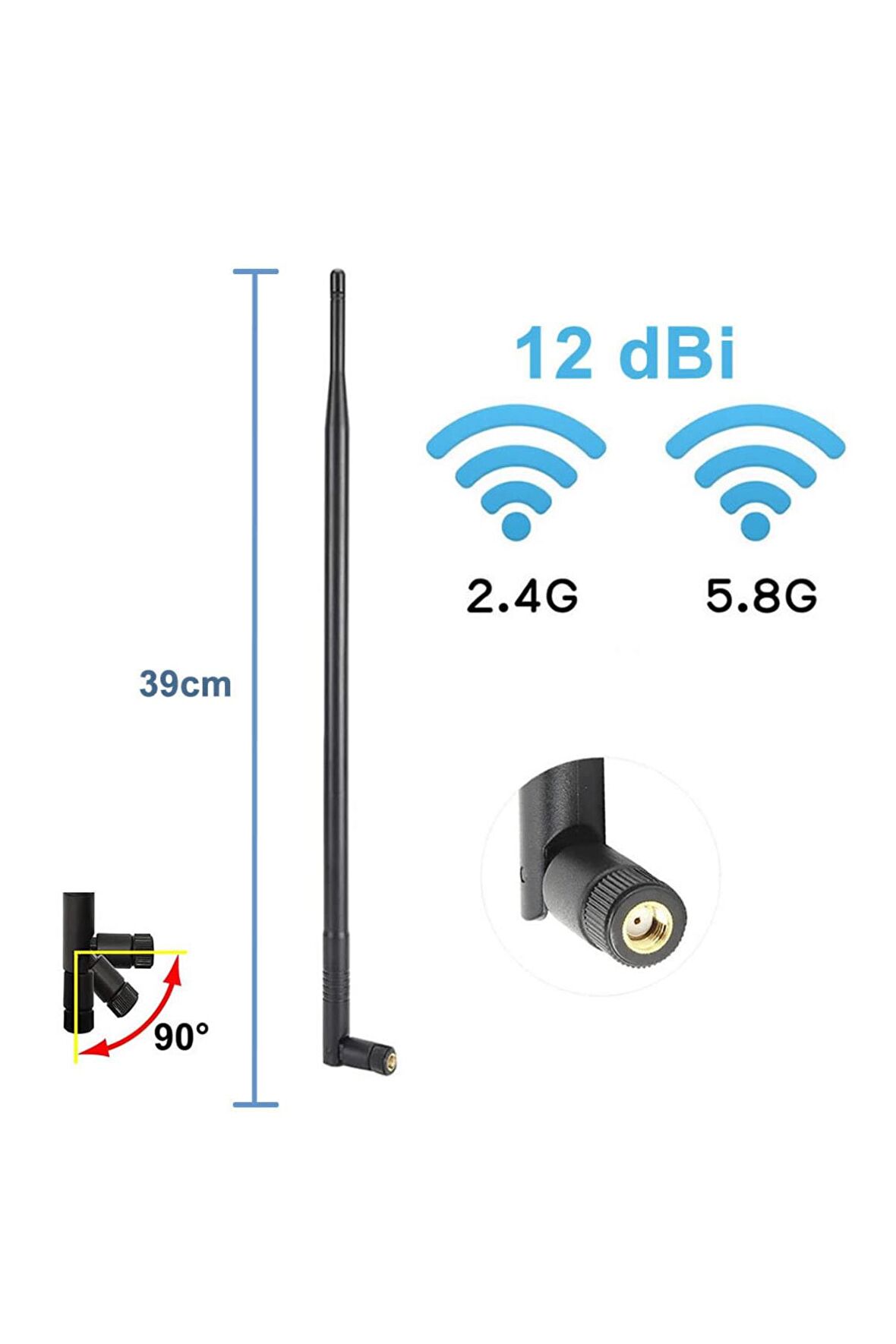 12dbi 39cm Anten Rp Sma Erkek 2.4ghz 5.8ghz Dual Band Rf Gsm Wifi
