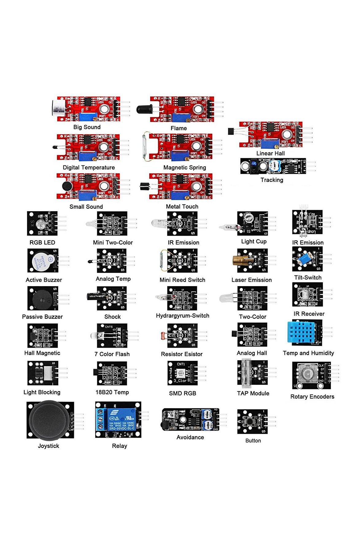 Arduino 37 Parça Sensör Seti Sıcaklık Nem Işık Ses Renk Alev