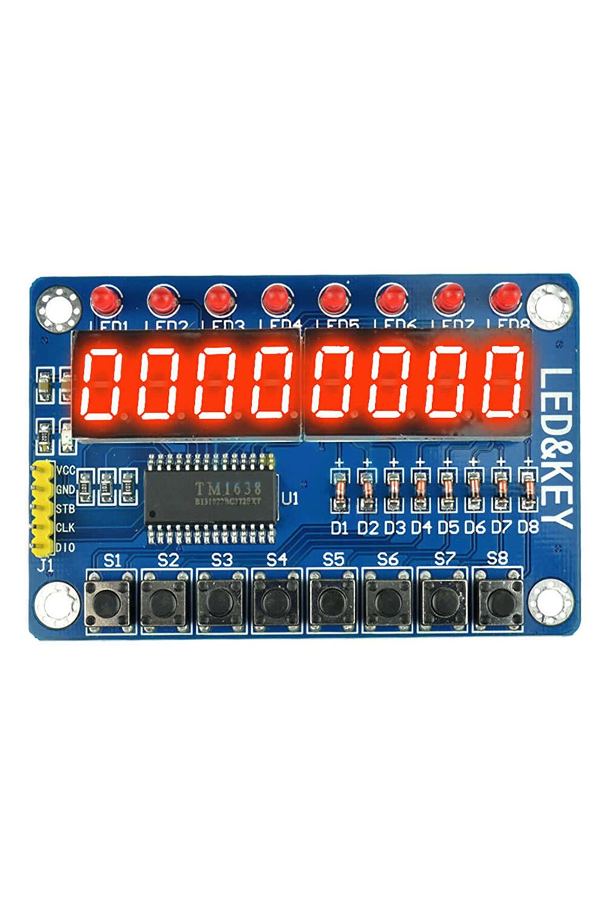Tm1638 Modül 8 Hane 7 Segment Ekran 8x Kırmızı Led 8x Kullanıcı Buton Dijital Display Gösterge Anah