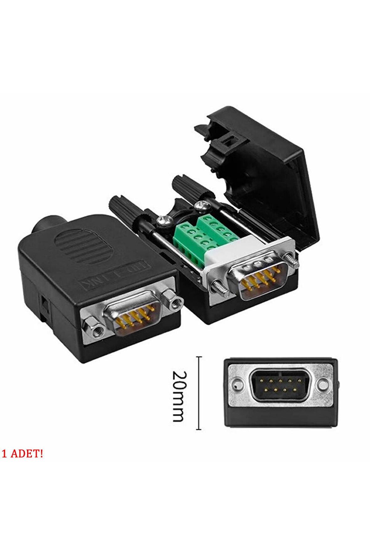 Kutulu DB9 Erkek Konnektör 9 Pin D-Sub Seri Port Terminal Adaptör RS232 RS485