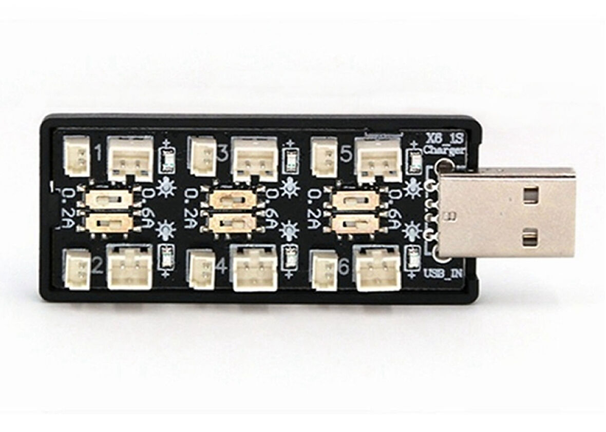6 Kanal Usb 3.7V Lityum Pil Şarj Kartı 0.6A / 0.2A 2mm ve 1.25mm Jst-Ph Soket RC Oyuncak