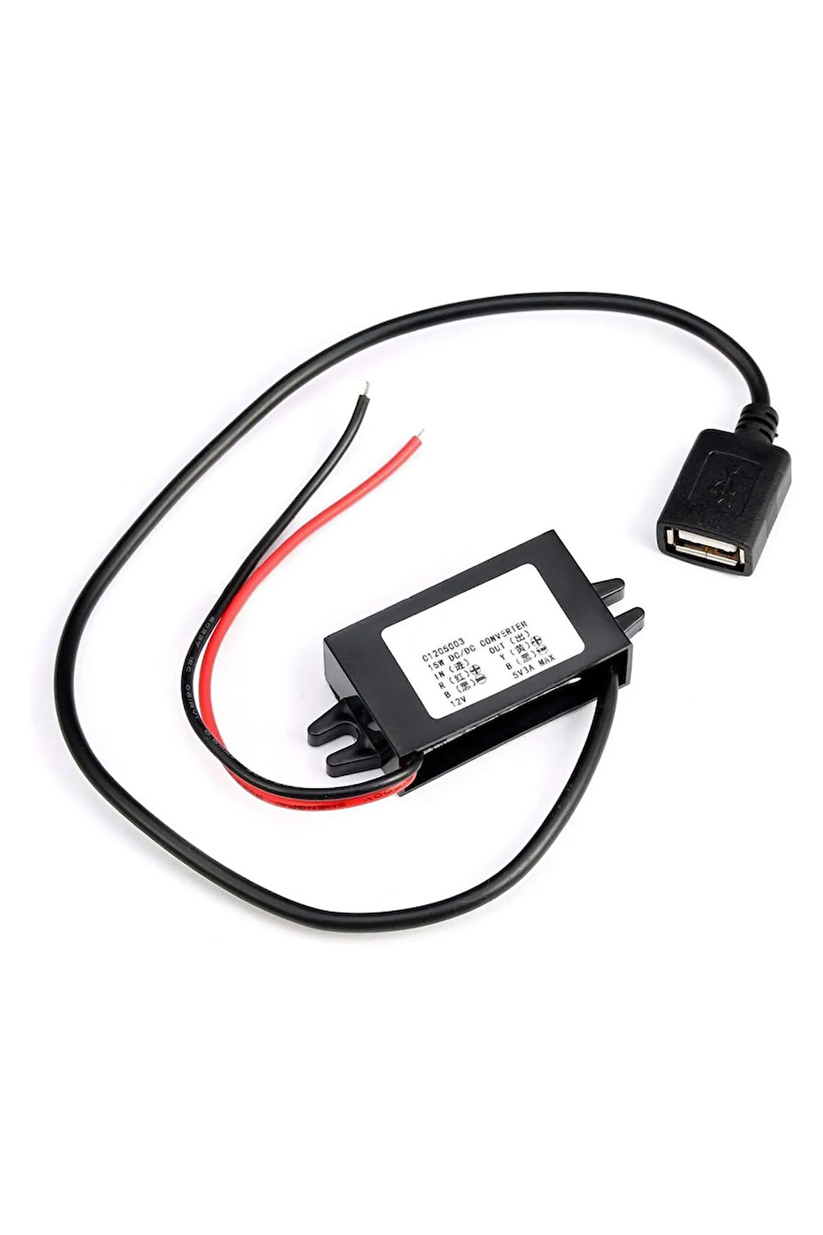 12V/24V to USB-A 5V 3A Modül F35J5V3A 30cm Type A Usb Kablolu Su Geçirmez Şarj Telefon Voltaj Düşür