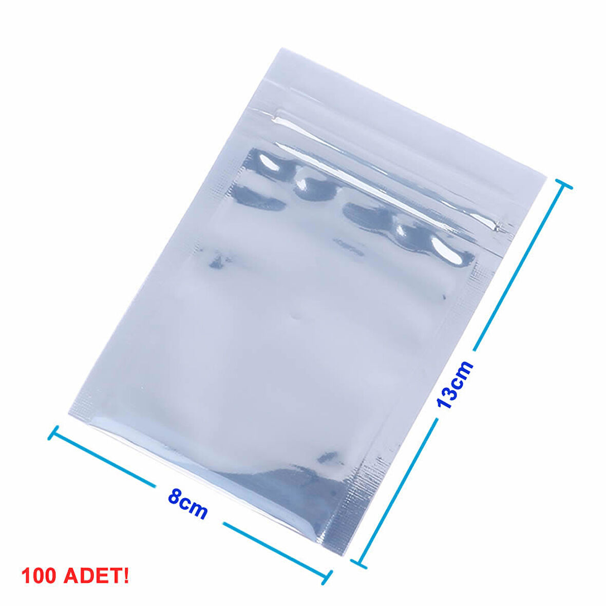 Kilitli Antistatik Poşet 8x13cm 100 Adet Şeffaf Su Toz Geçirmez Koruyucu Esd Metalize Torba 