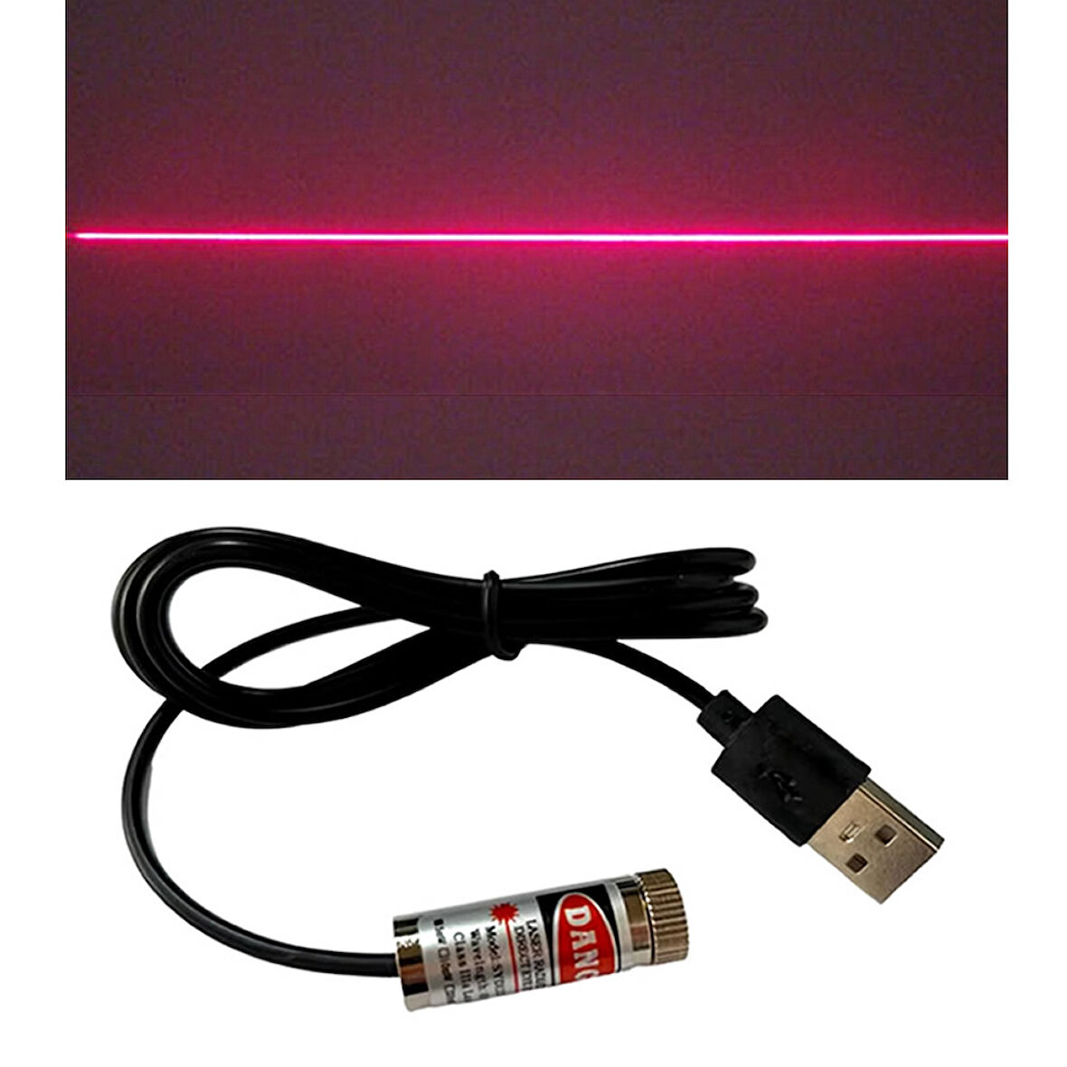 Usb Kablolu 5mW 650nm Kırmızı Çizgi Lazer Modül 1 Metre Kablo Lens ile Odak Ayarlı 12mm Çap İşaretle