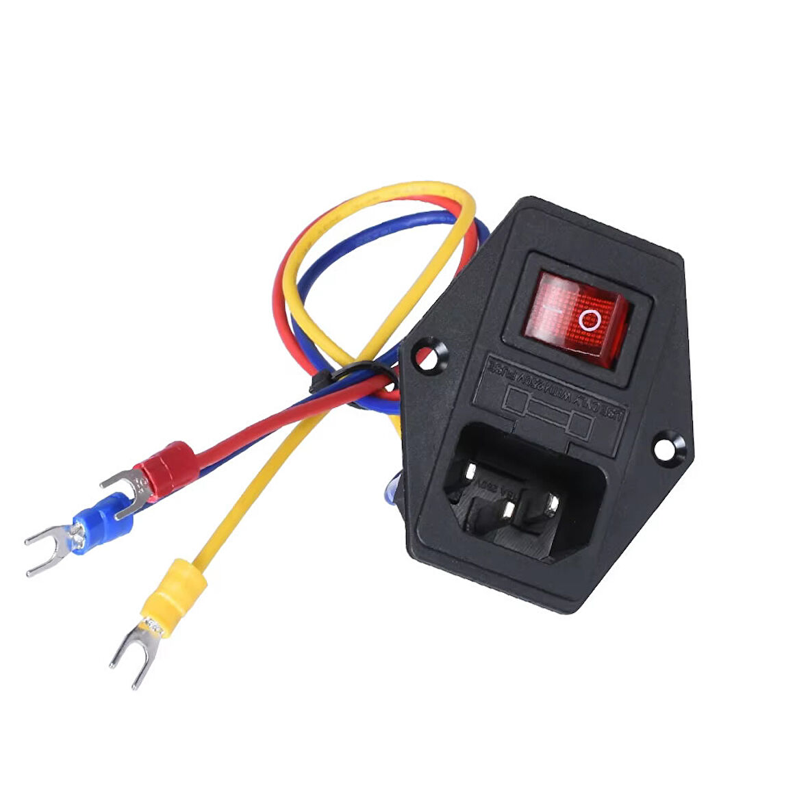 Kablolu 220V Erkek Power Soketi Sigorta Yuvalı ve Işıklı Açma Kapama Anahtarlı Kulaklıklı Montaj Tip