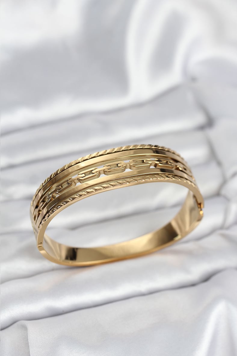 316L Çelik Gold Renk Vintage Model Kadın Kelepçe Bileklik 5886