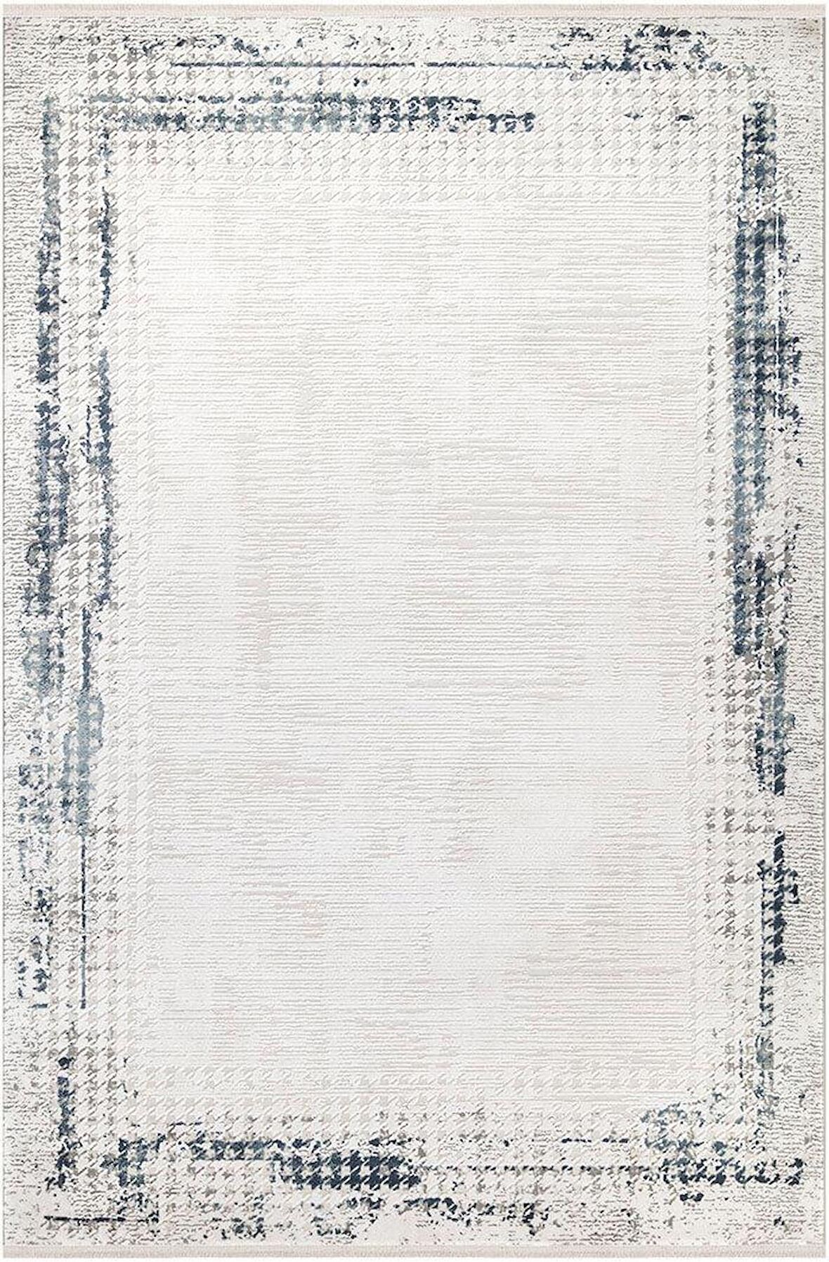 İpek Mekik Halı Allures Mavi Ekru Eskitme Desen Halı
