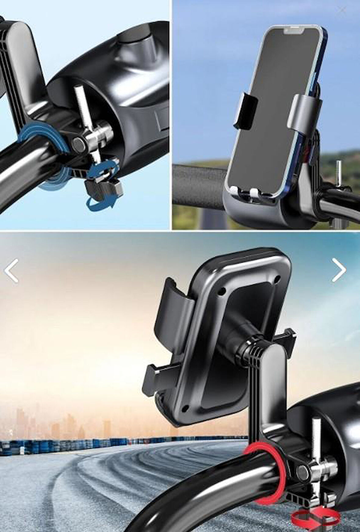 Motor,Motosiklet,Bisiklet ,Scooter İçin 360 Derece Dönebilen Gidon Versiyonu Telefon Tutucu