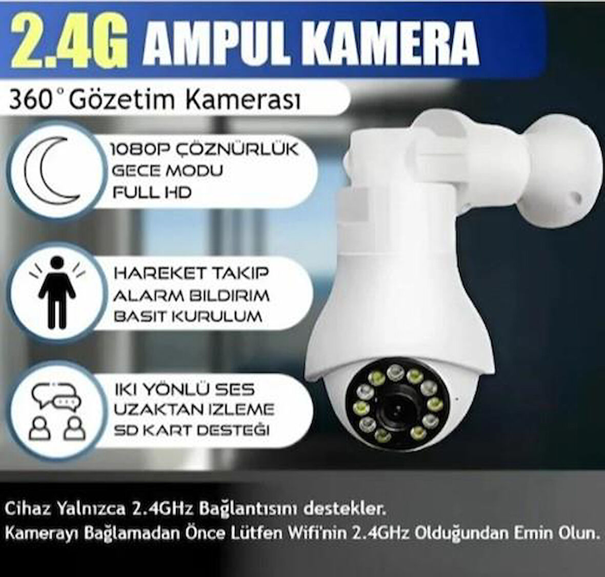 Blic Bulb 2.4g Wi-fi 1 Mp Ultra Hd 355 Derece Panoramik Ip Kamera Blm-62