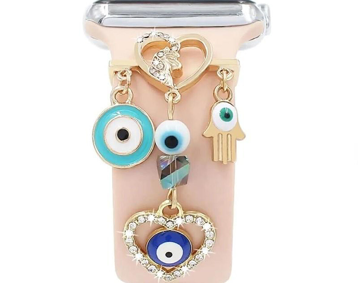 Apple Watch  Kordon Süsü Charm Kalp ve Nazar Boncuğu