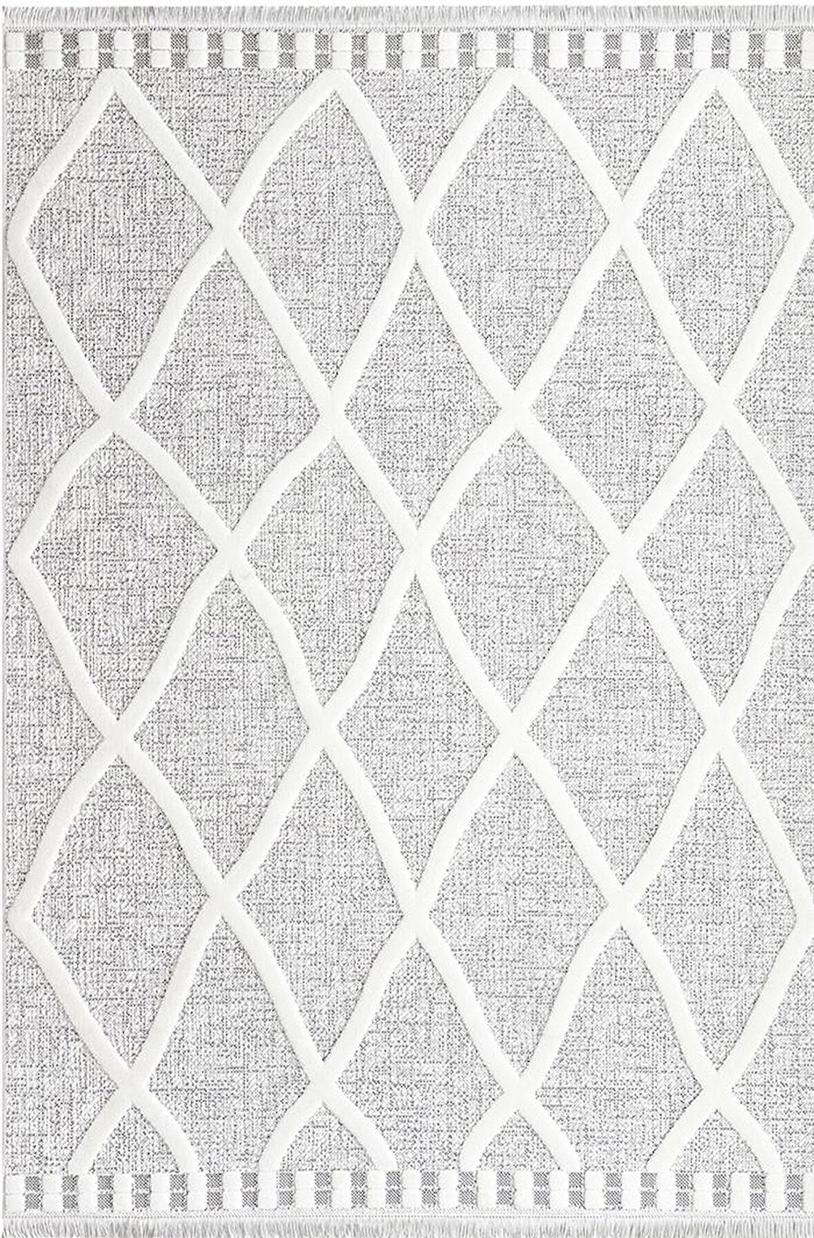 İpek Mekik Halı Almond Gri Bej Zigzag Çizgili Kilim