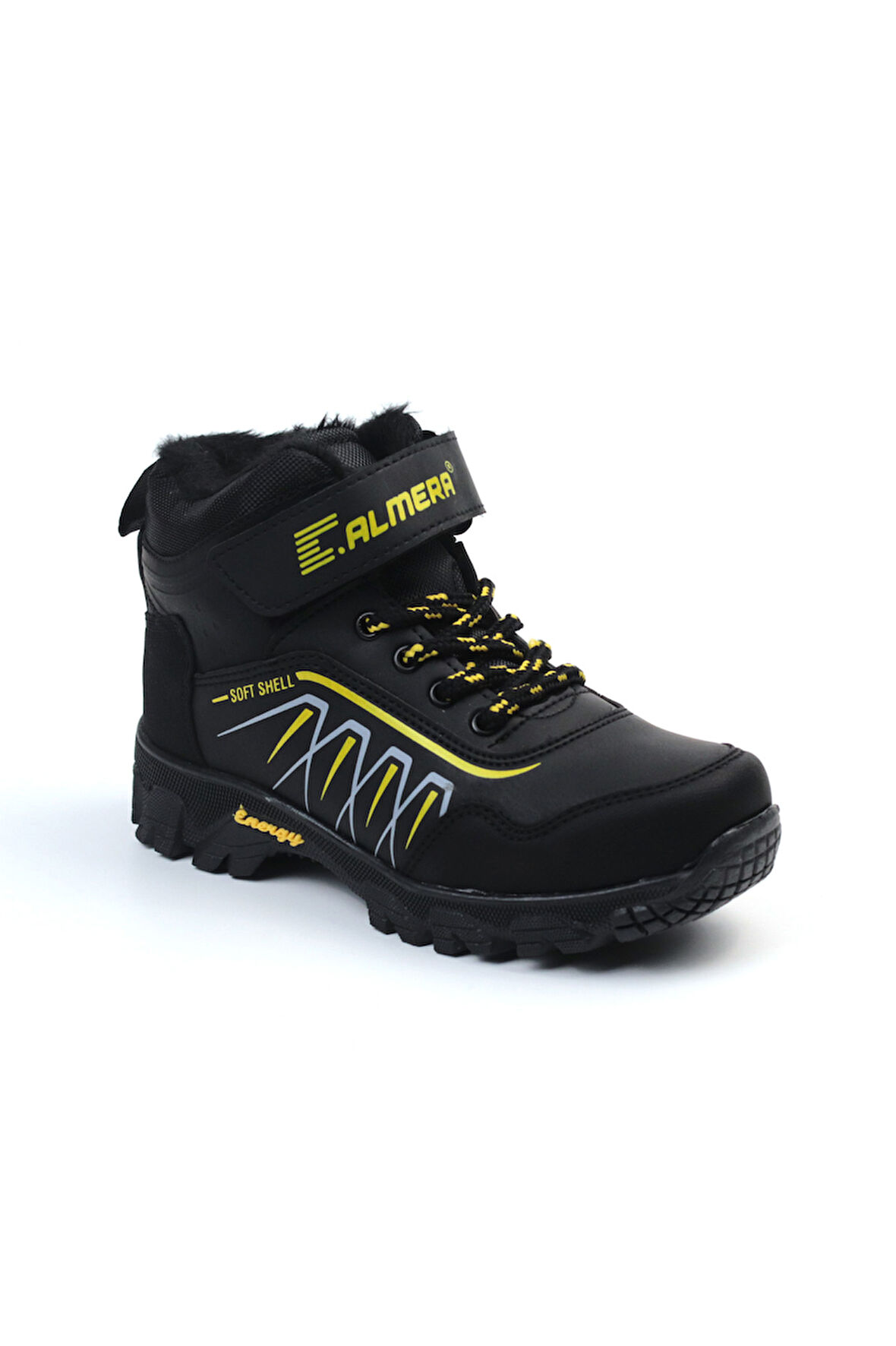 Unisex Çocuk Siyah Sarı İçi Kürklü Kışlık Termo Taban Suya Soğuğa Dayanıklı Günlük Rahat Outdoor Bot